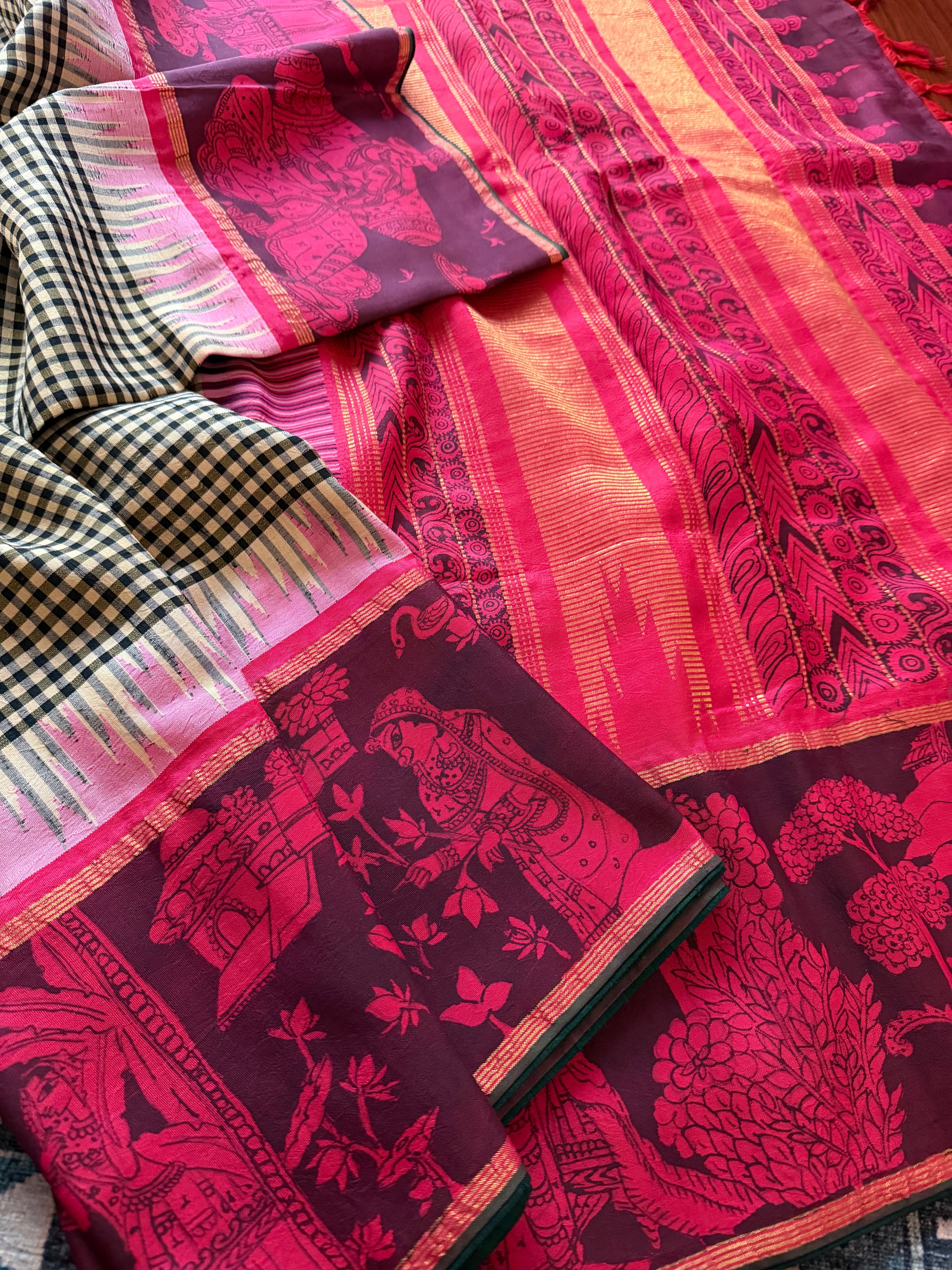VRIKSHA: Miniature Kalamkari on Kanjivaram Silk