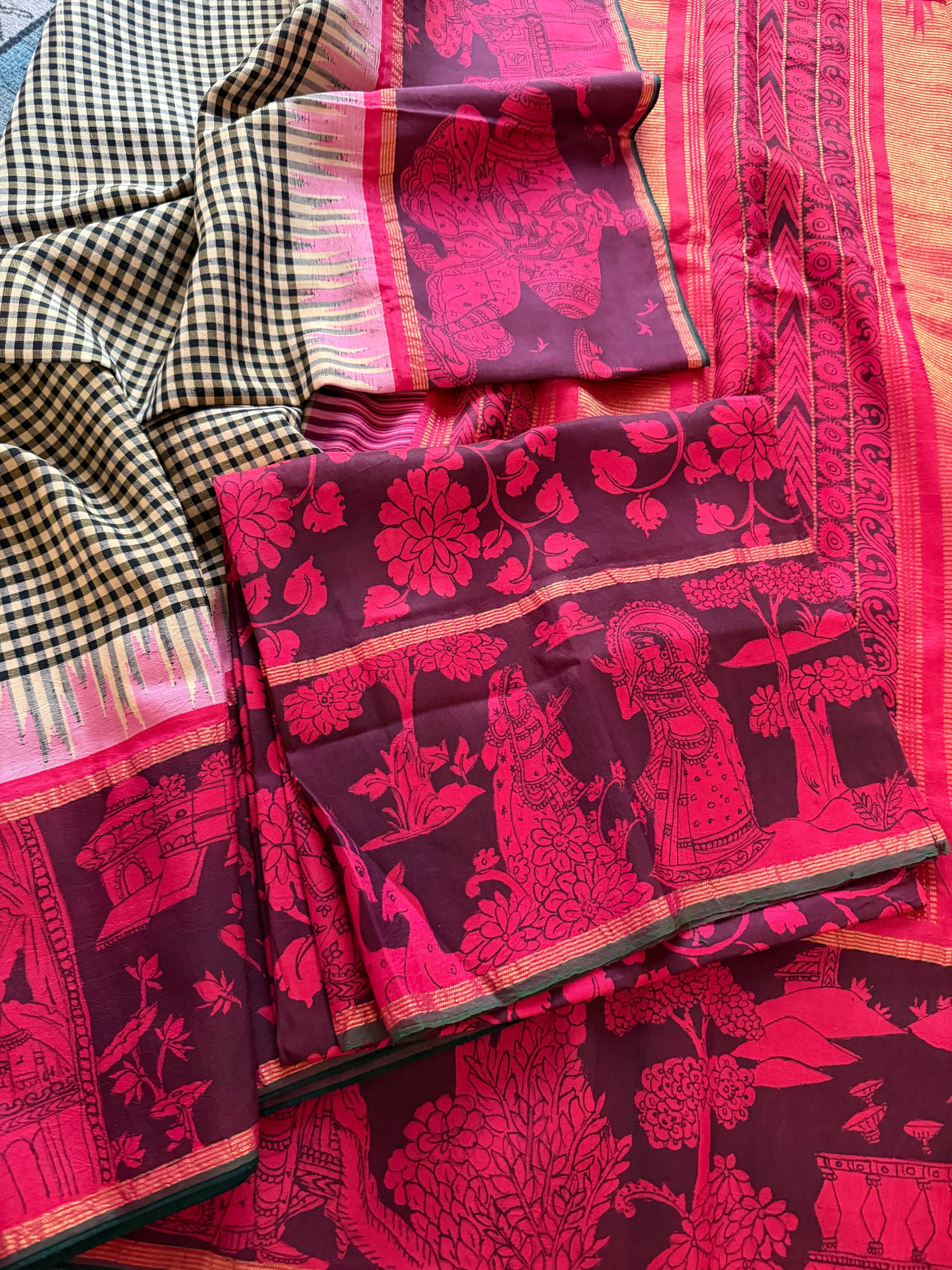 VRIKSHA: Miniature Kalamkari on Kanjivaram Silk