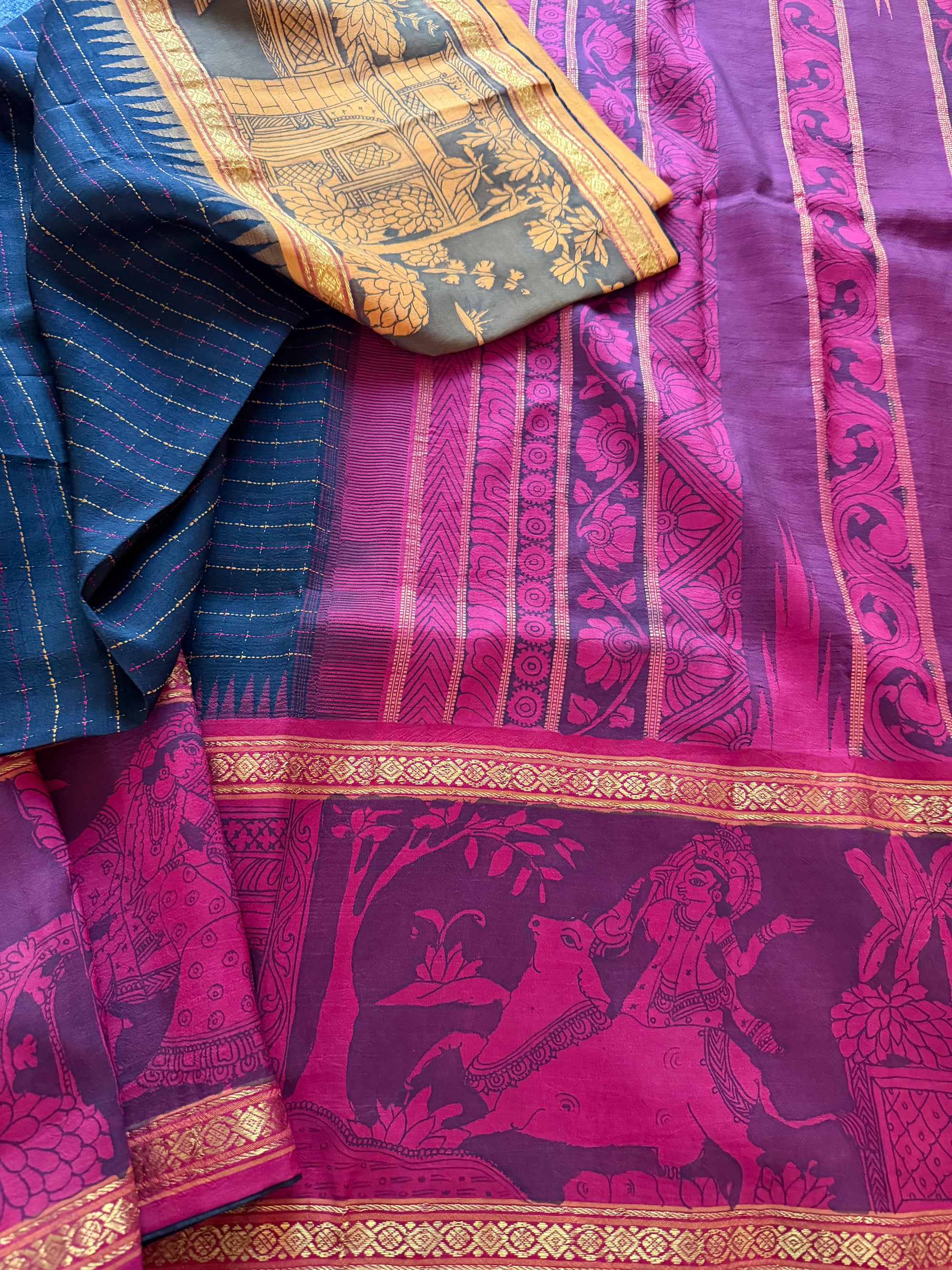 VRIKSHA: Miniature Kalamkari on Kanjivaram Silk (Plus butta)