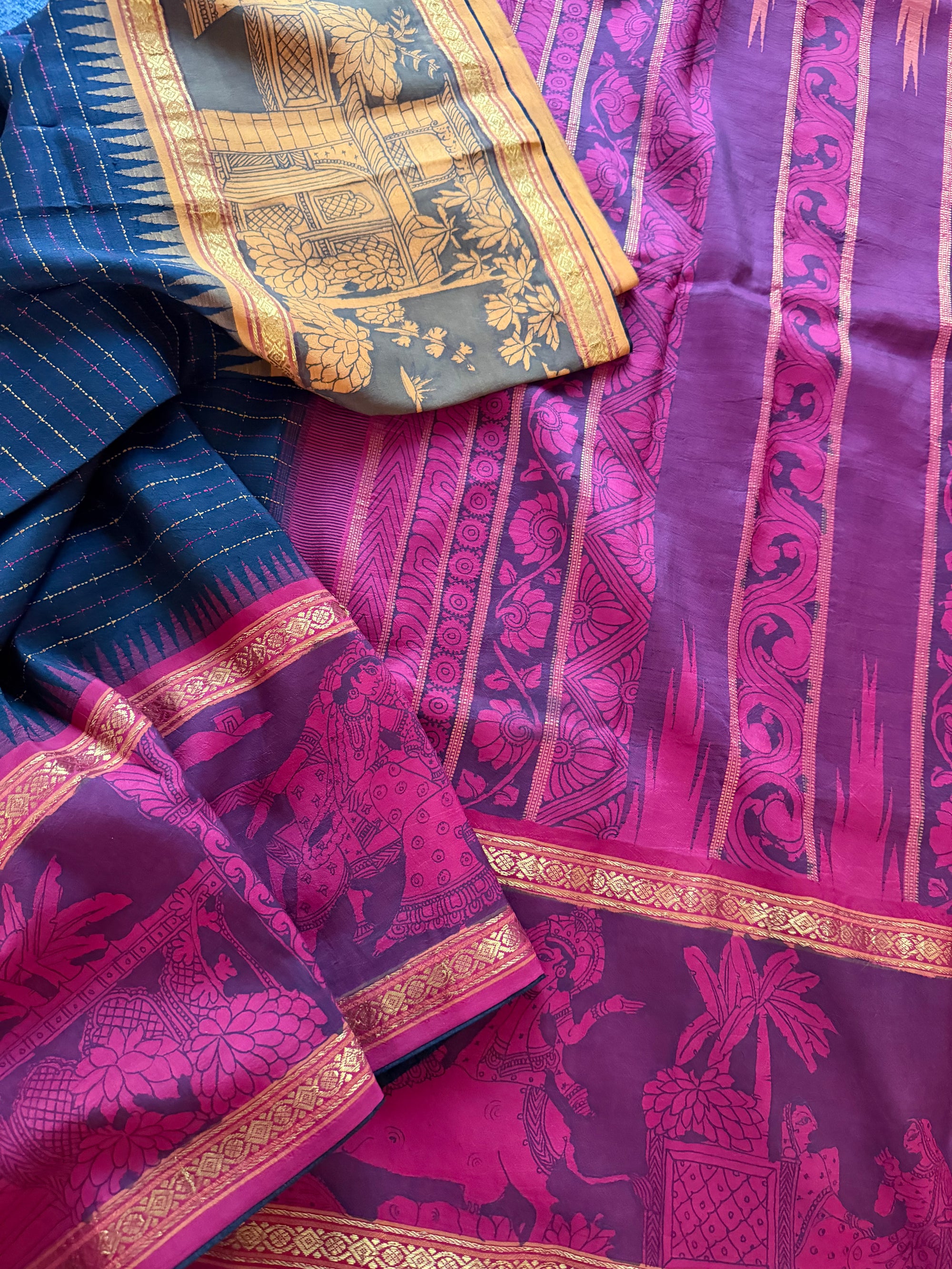 VRIKSHA: Miniature Kalamkari on Kanjivaram Silk (Plus butta)