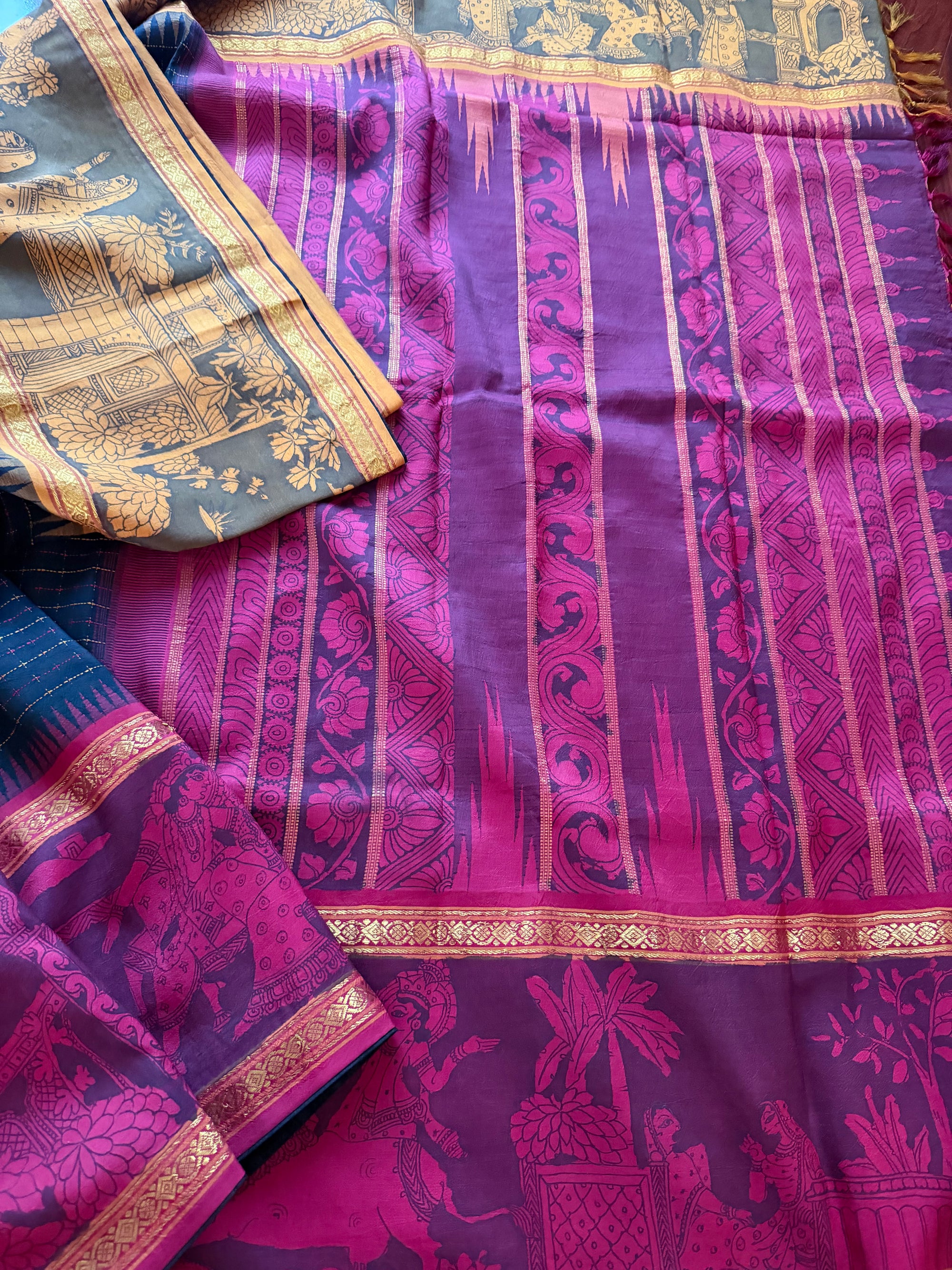 VRIKSHA: Miniature Kalamkari on Kanjivaram Silk (Plus butta)