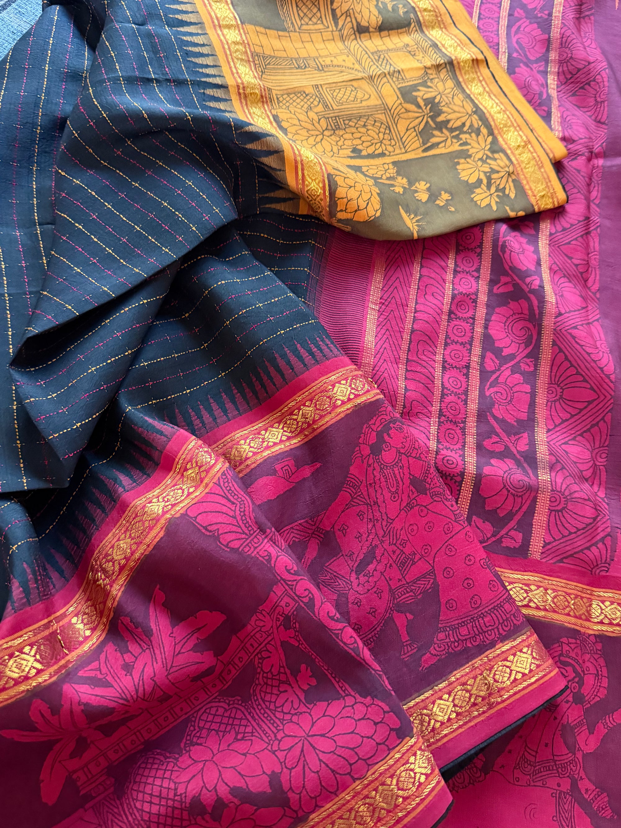 VRIKSHA: Miniature Kalamkari on Kanjivaram Silk (Plus butta)