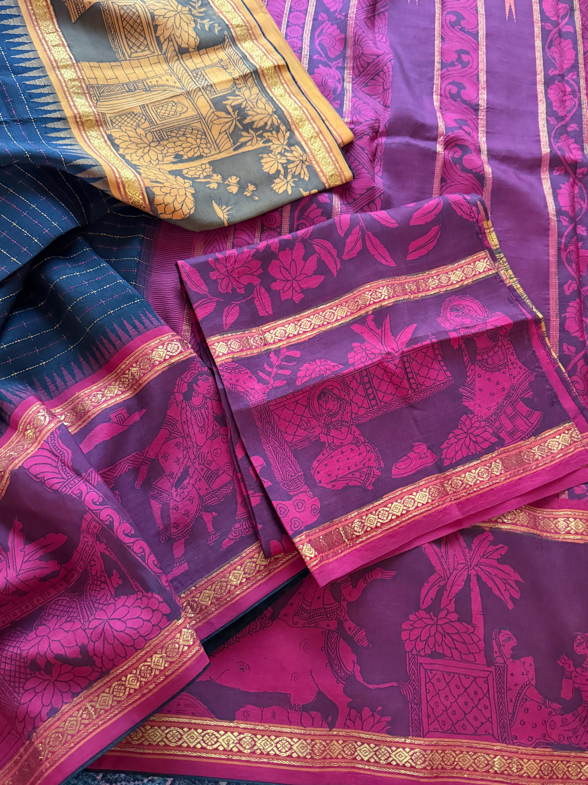 VRIKSHA: Miniature Kalamkari on Kanjivaram Silk (Plus butta)