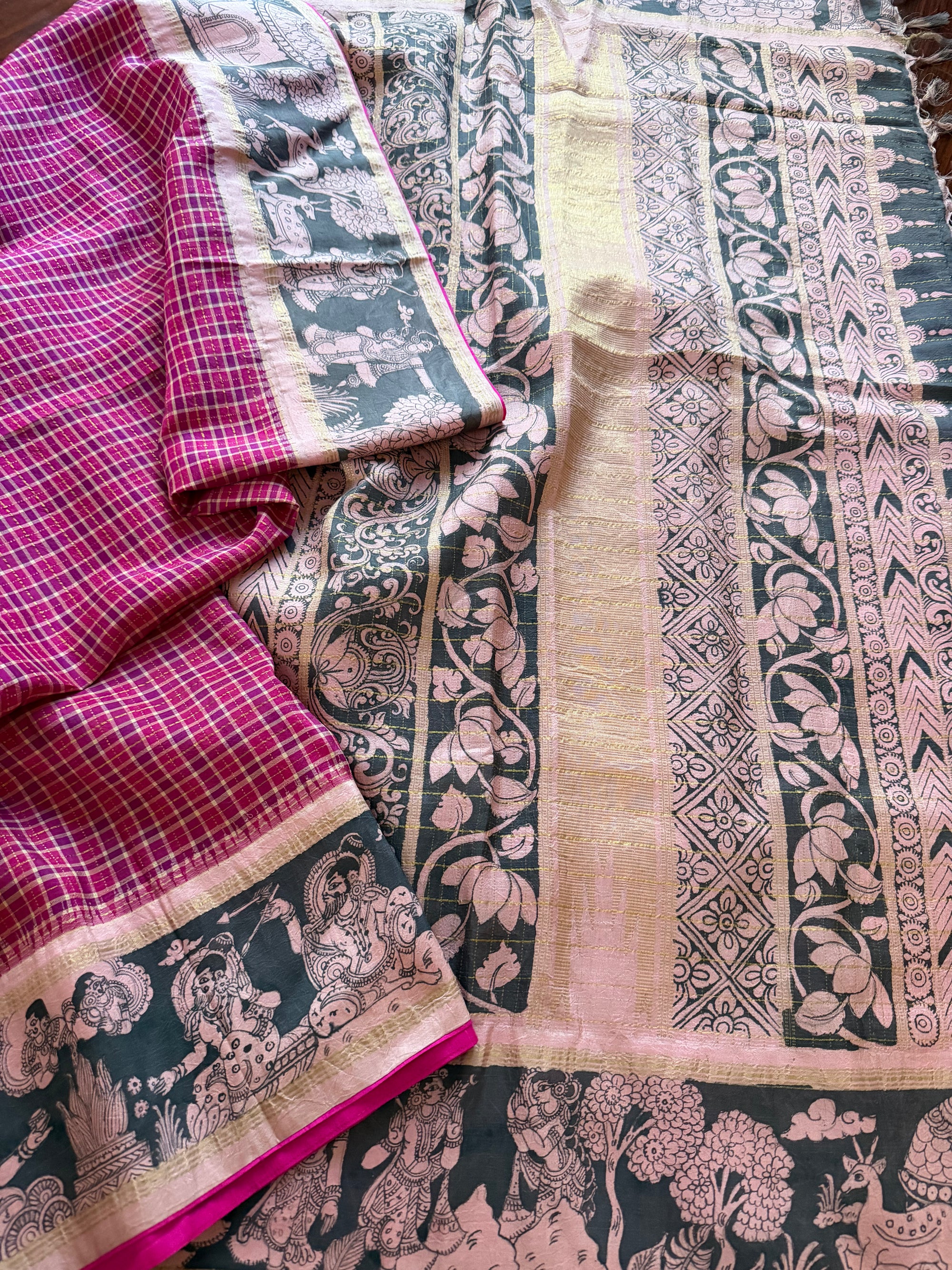 VRIKSHA: Miniature Kalamkari on Kanjivaram Silk