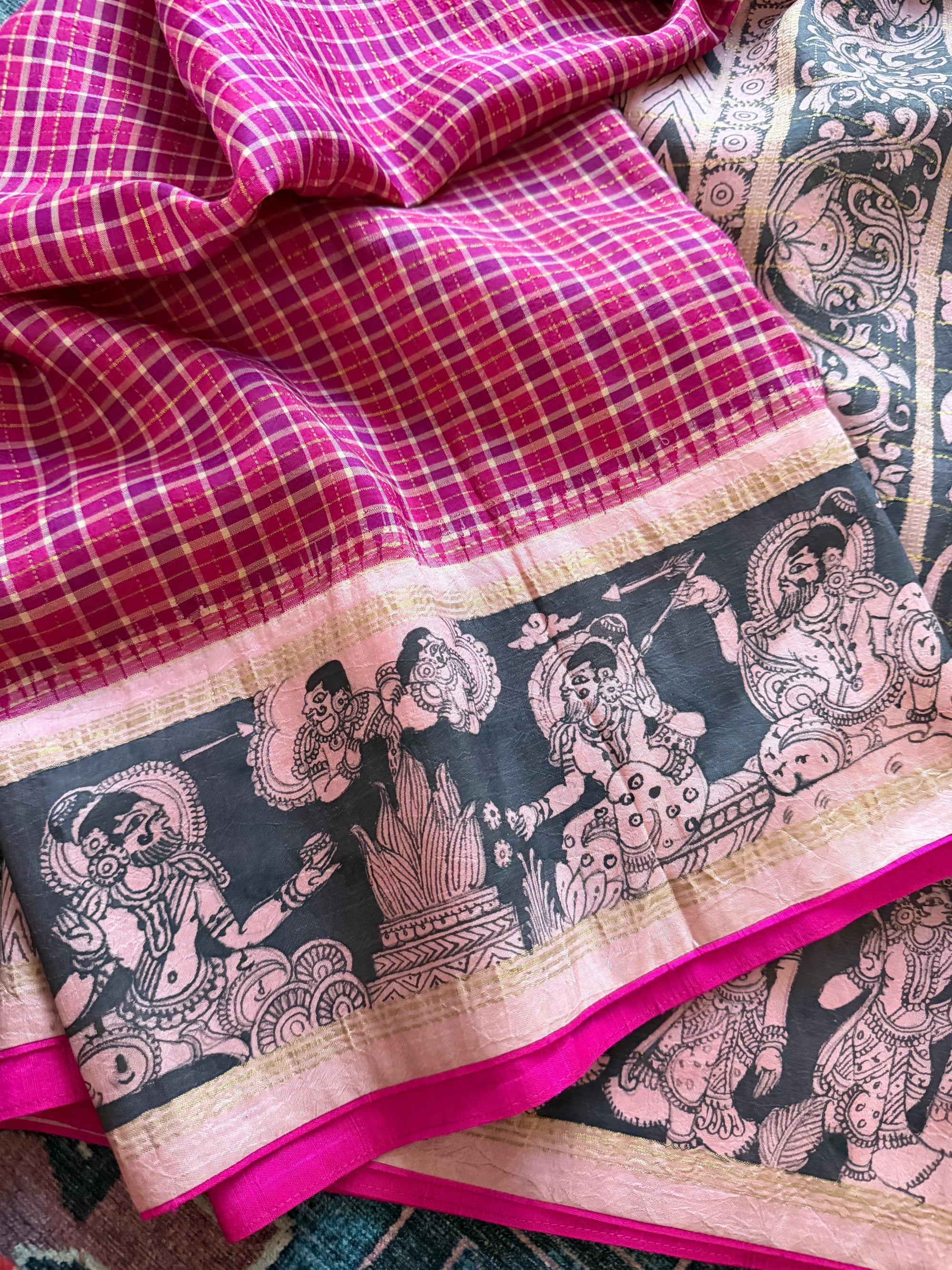 VRIKSHA: Miniature Kalamkari on Kanjivaram Silk