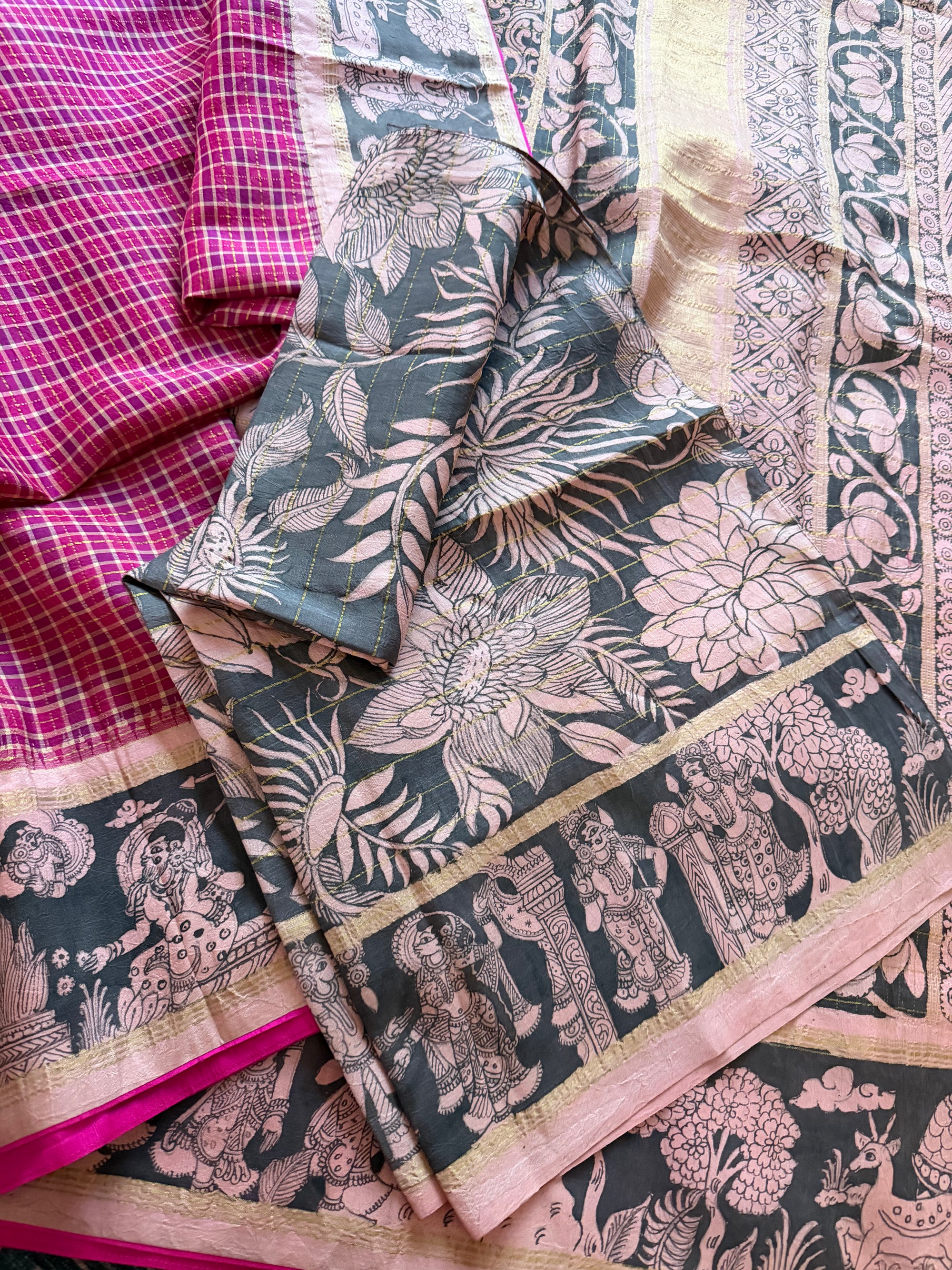 VRIKSHA: Miniature Kalamkari on Kanjivaram Silk