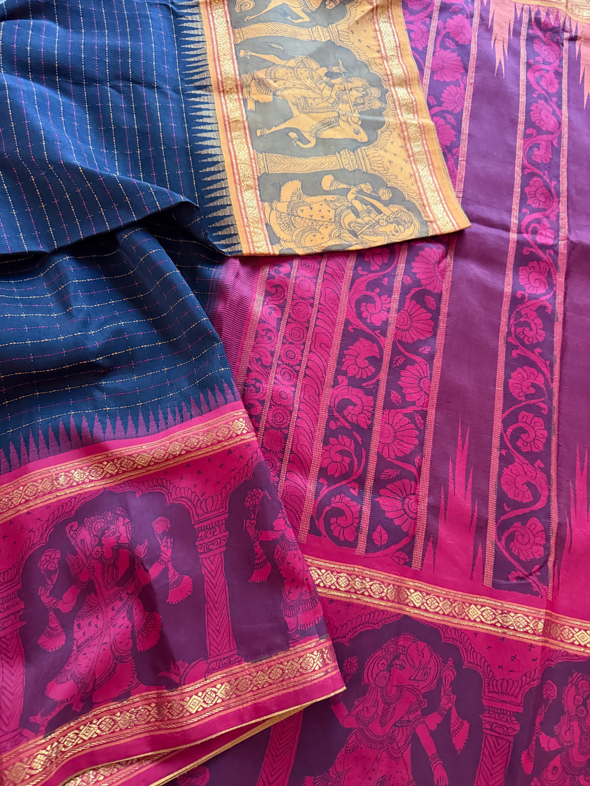 VRIKSHA: Miniature Kalamkari on Kanjivaram Silk (Plus butta)