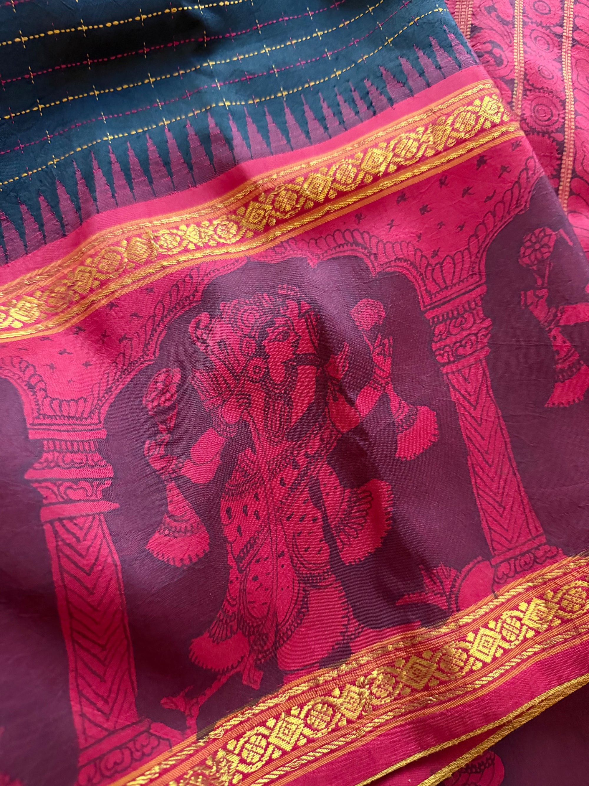 VRIKSHA: Miniature Kalamkari on Kanjivaram Silk (Plus butta)