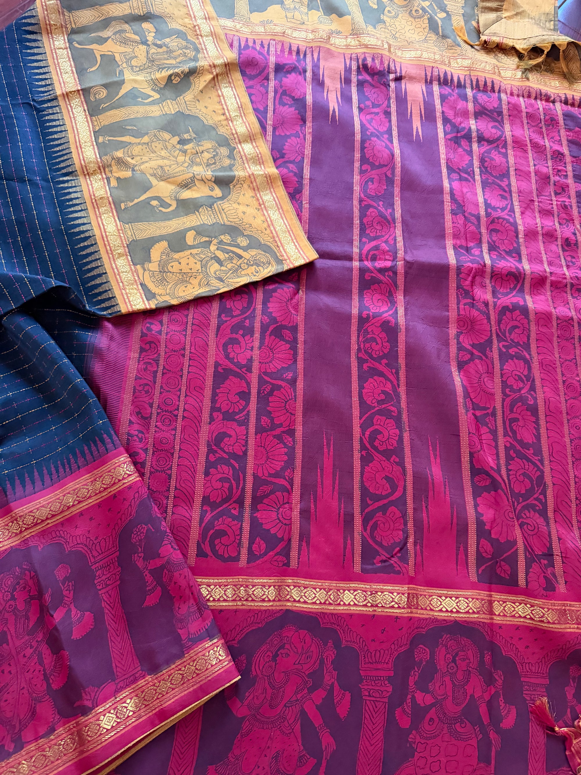 VRIKSHA: Miniature Kalamkari on Kanjivaram Silk (Plus butta)