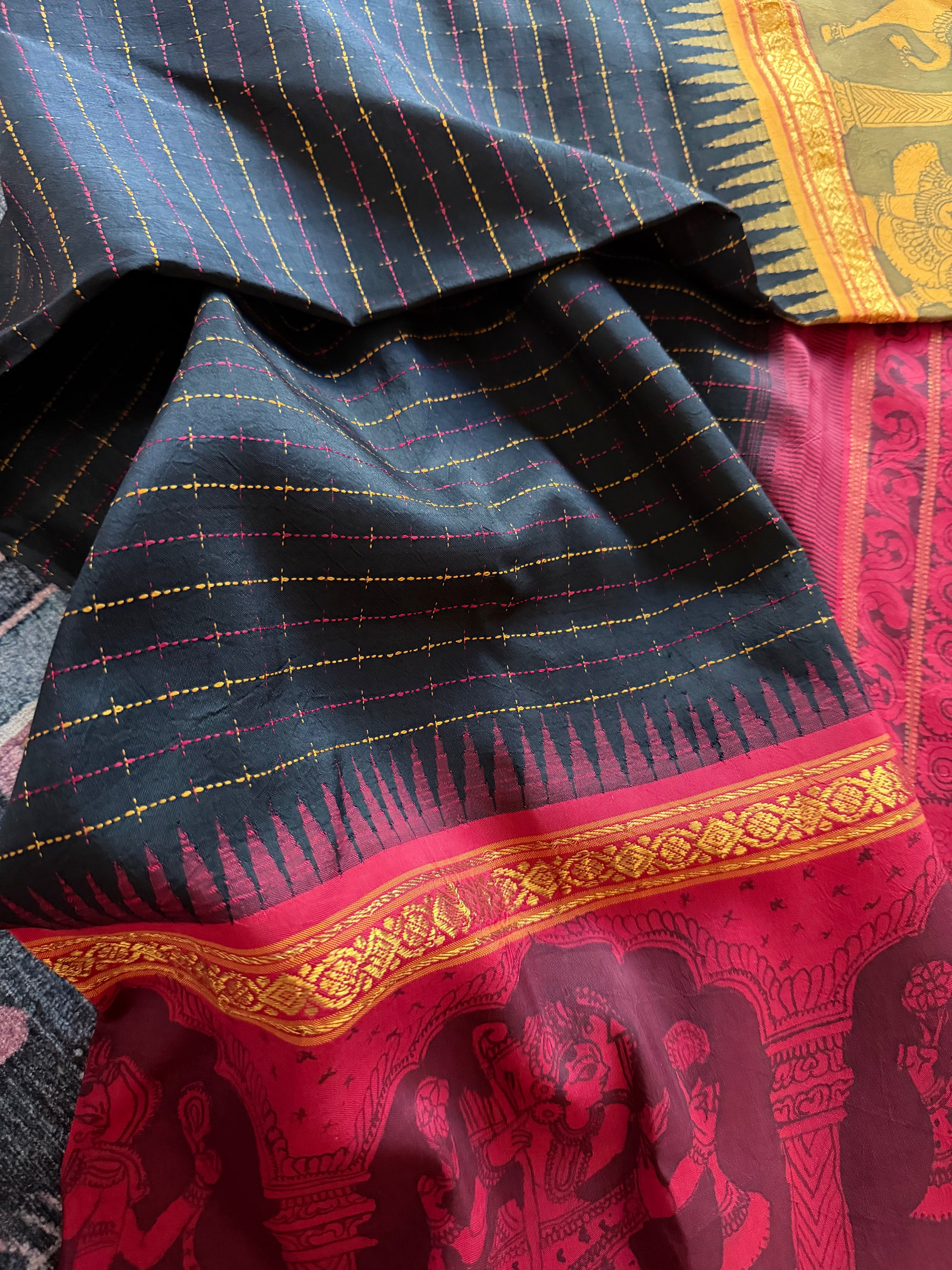 VRIKSHA: Miniature Kalamkari on Kanjivaram Silk (Plus butta)
