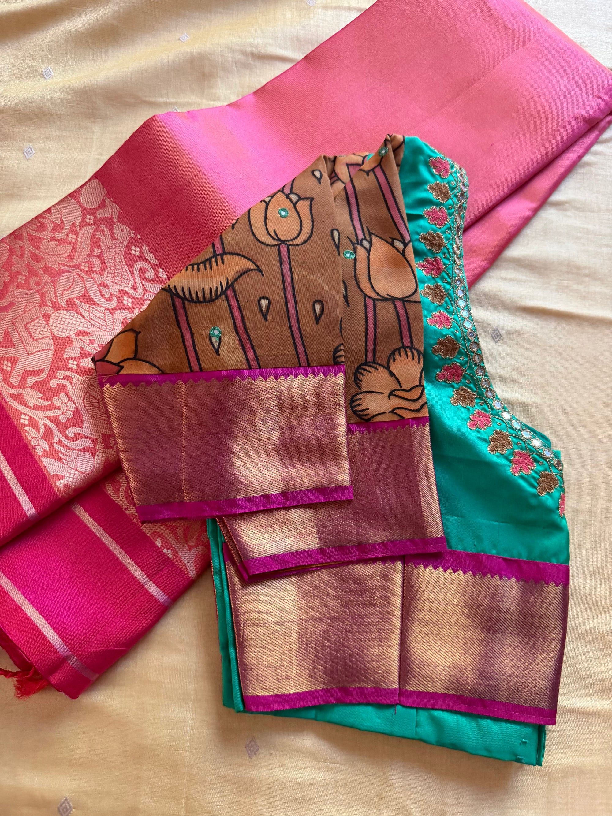 Handcrafted Ready to Wear Blouse : Kanjivaram Silk (Rama Green)