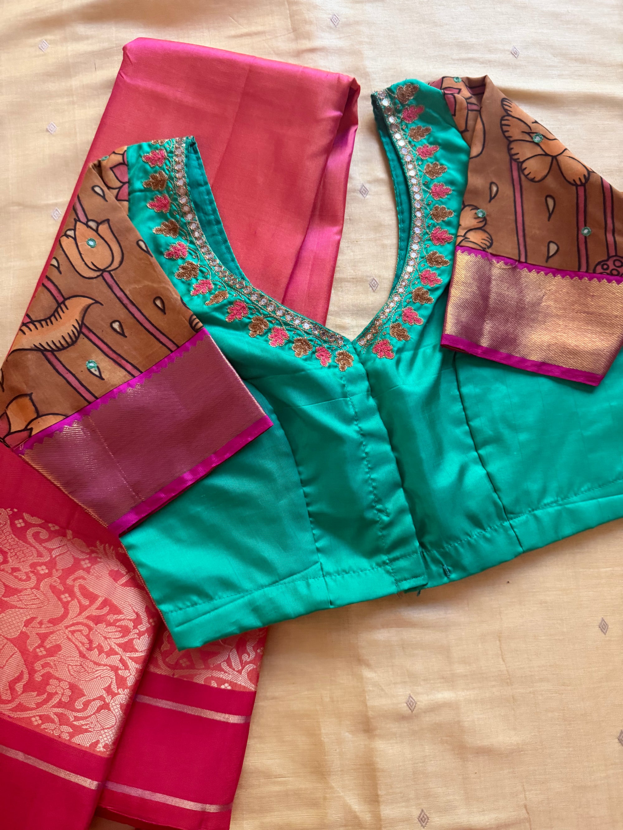 Handcrafted Ready to Wear Blouse : Kanjivaram Silk (Rama Green)