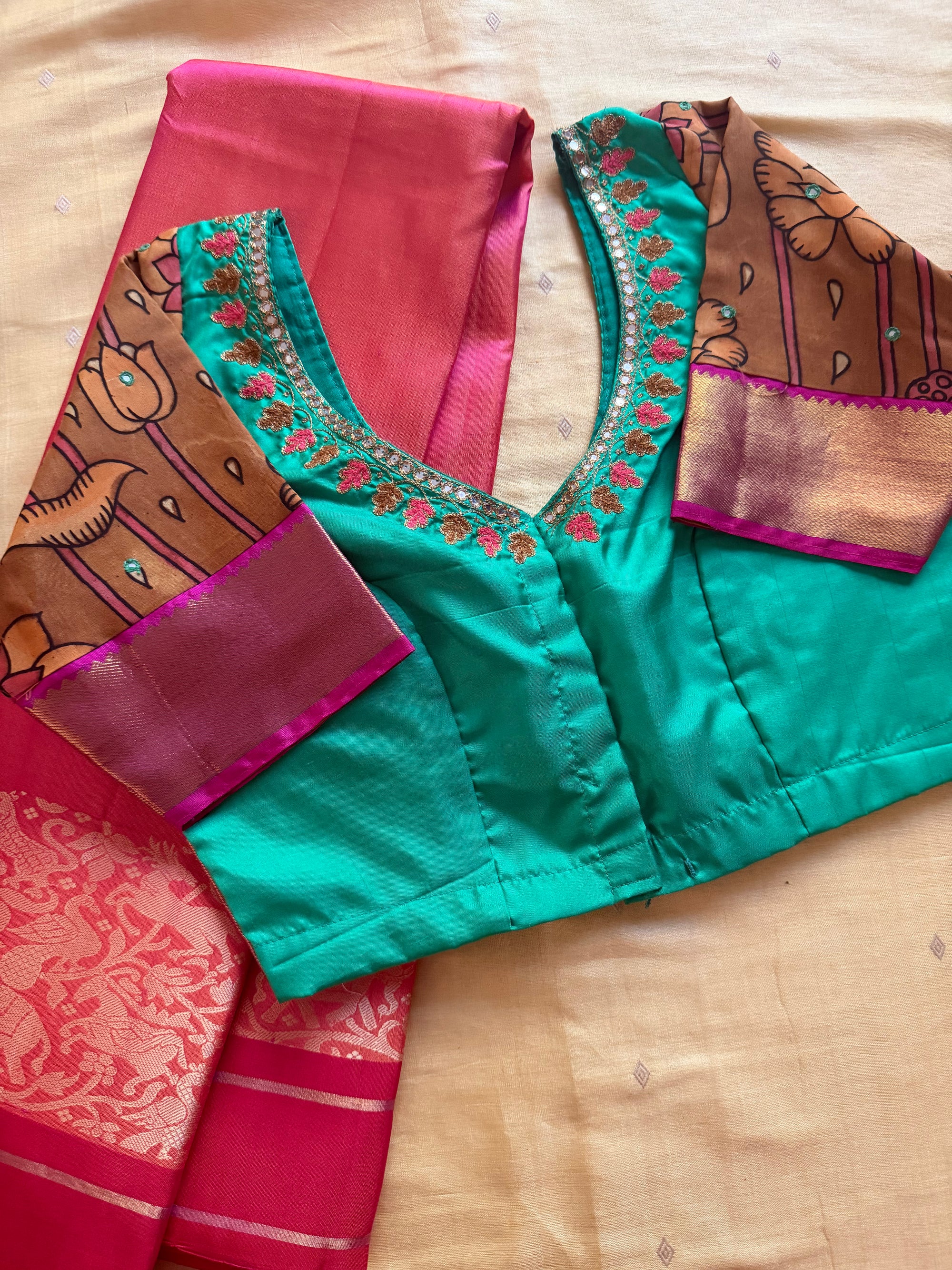 Handcrafted Ready to Wear Blouse : Kanjivaram Silk (Rama Green)