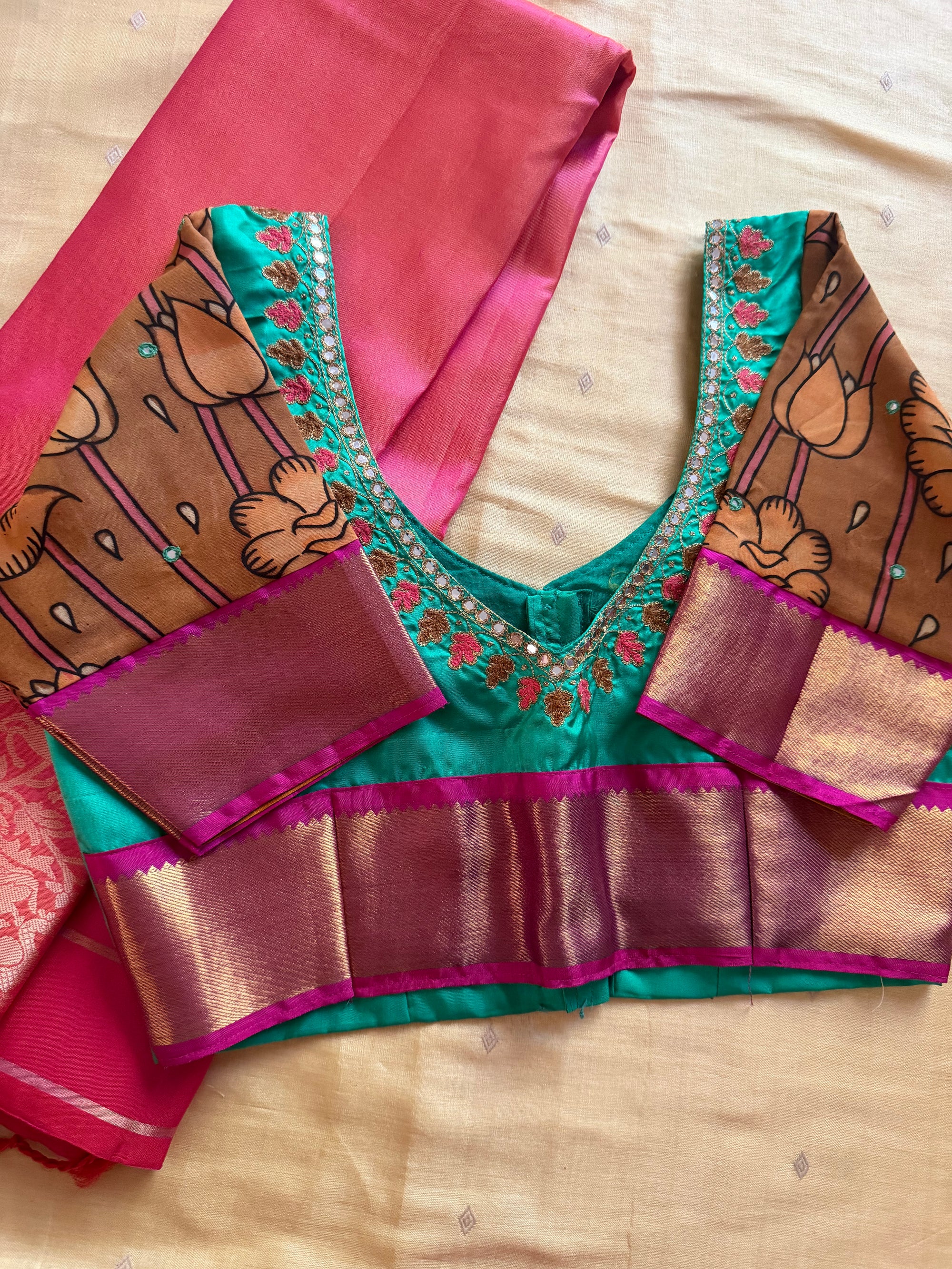 Handcrafted Ready to Wear Blouse : Kanjivaram Silk (Rama Green)