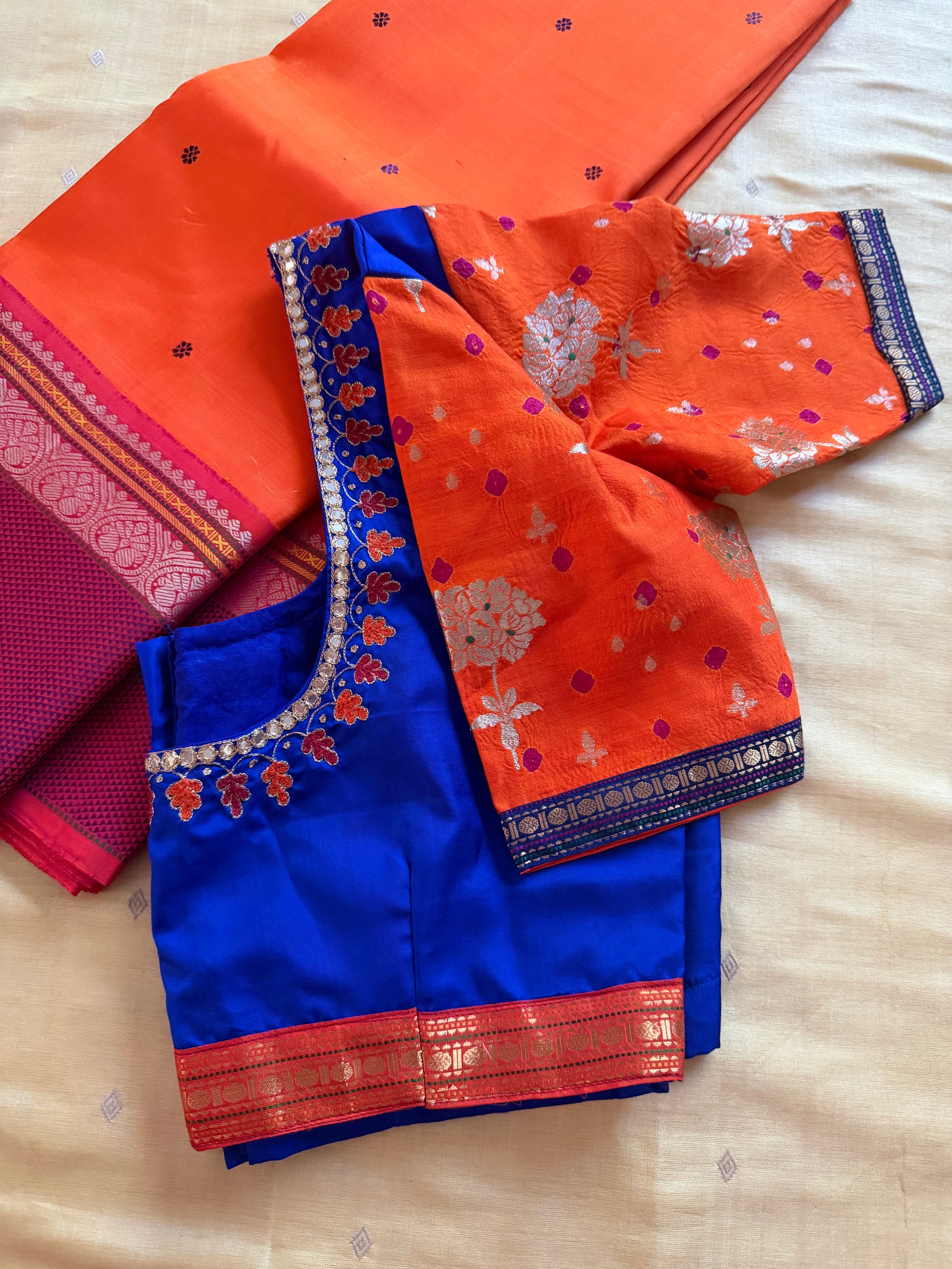 Handcrafted Ready to Wear Blouse : Kanjivaram Silk (Royal Blue)