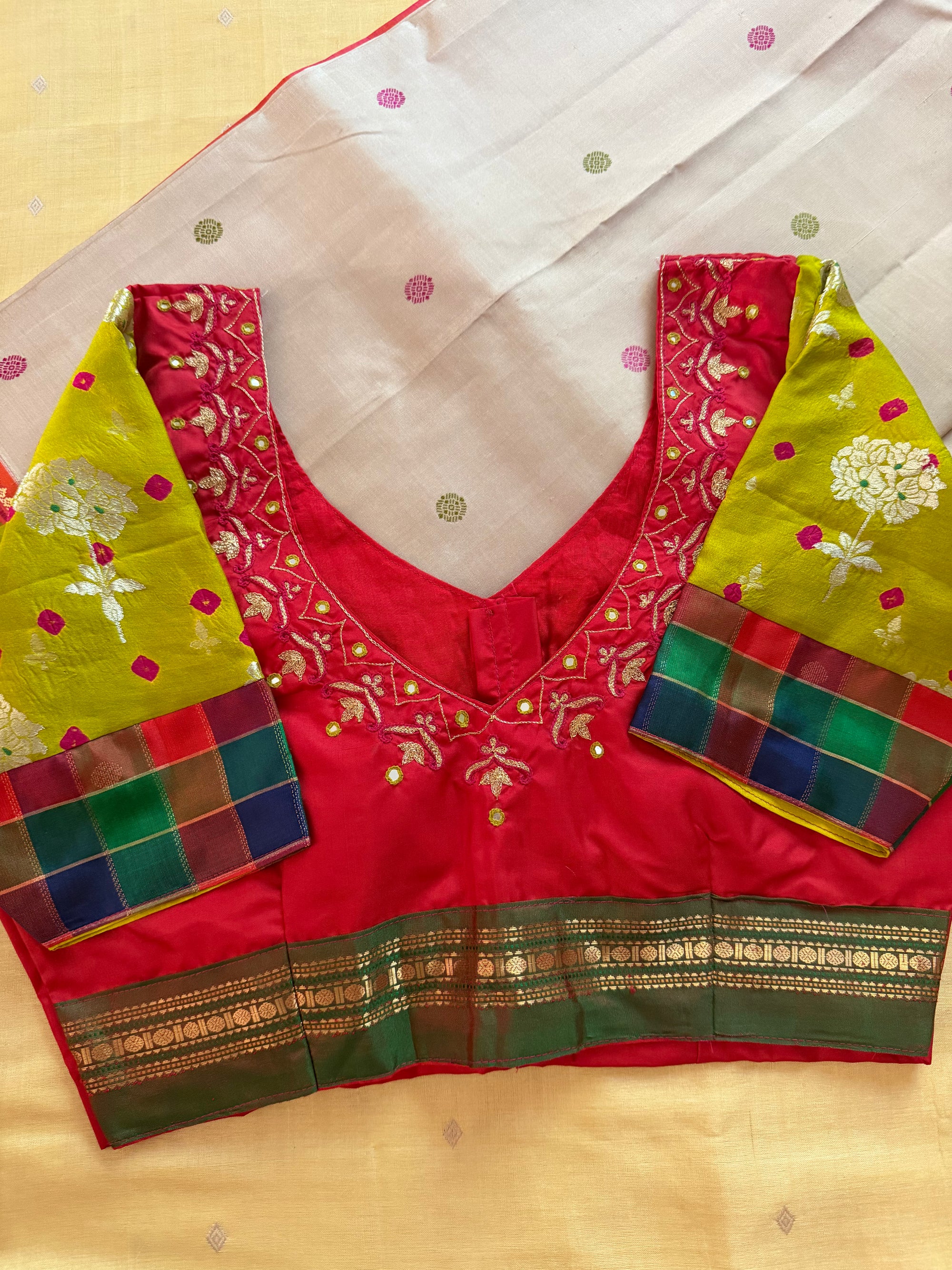 Handcrafted Ready to Wear Blouse : Kanjivaram Silk (Red)