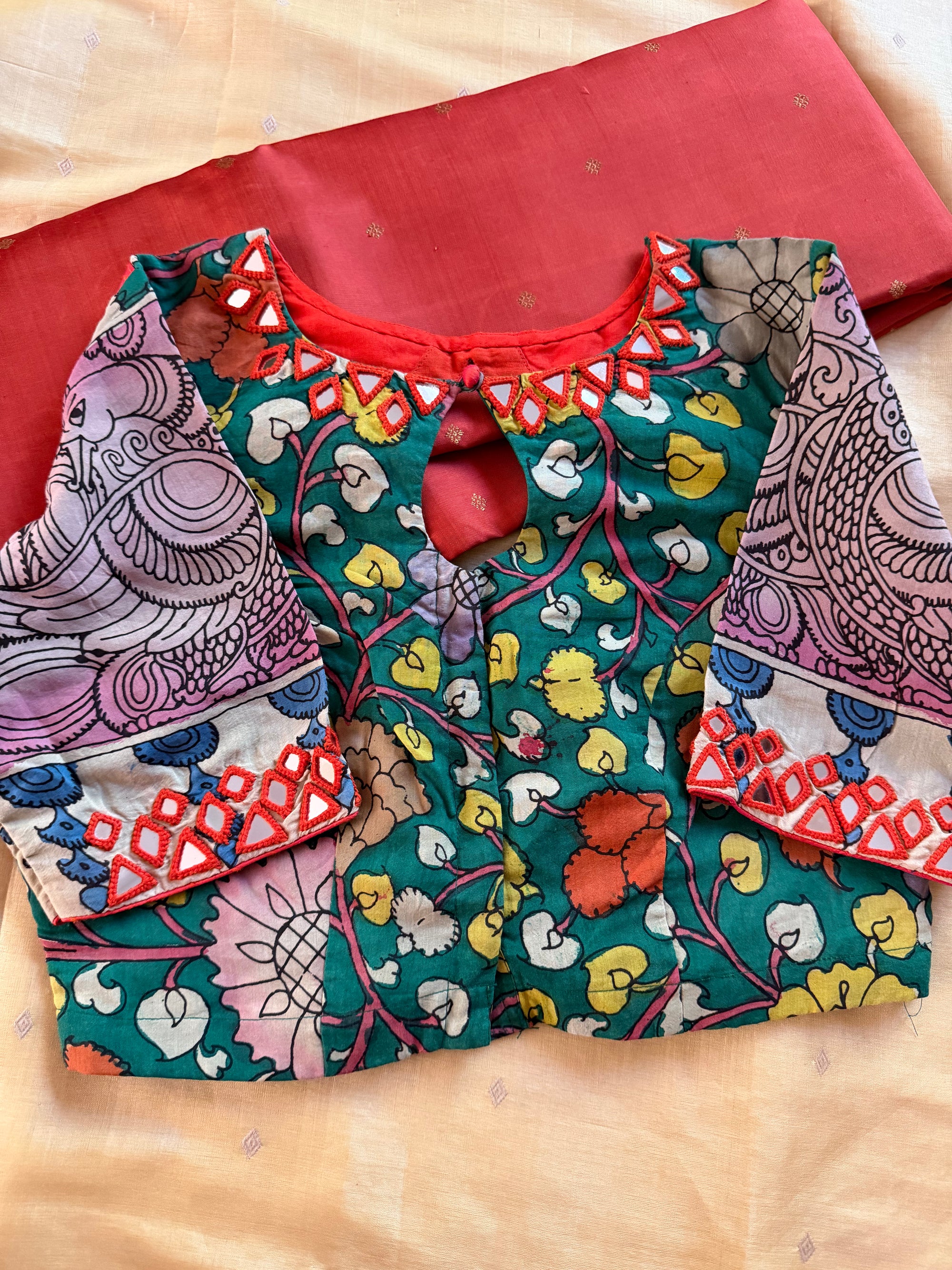 Handcrafted Ready to Wear Blouse : Kalamkari &amp; Raw Silk