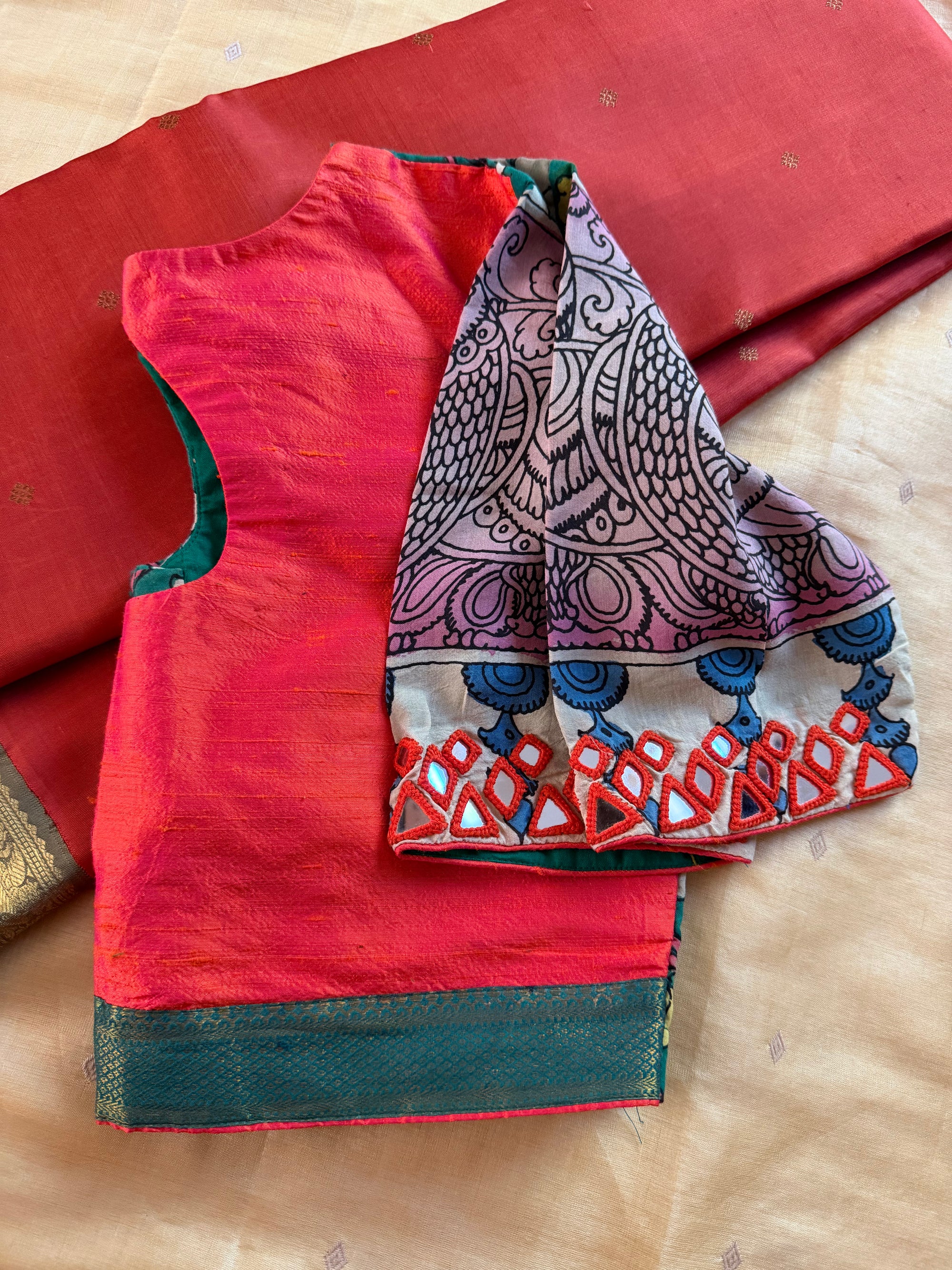 Handcrafted Ready to Wear Blouse : Kalamkari &amp; Raw Silk