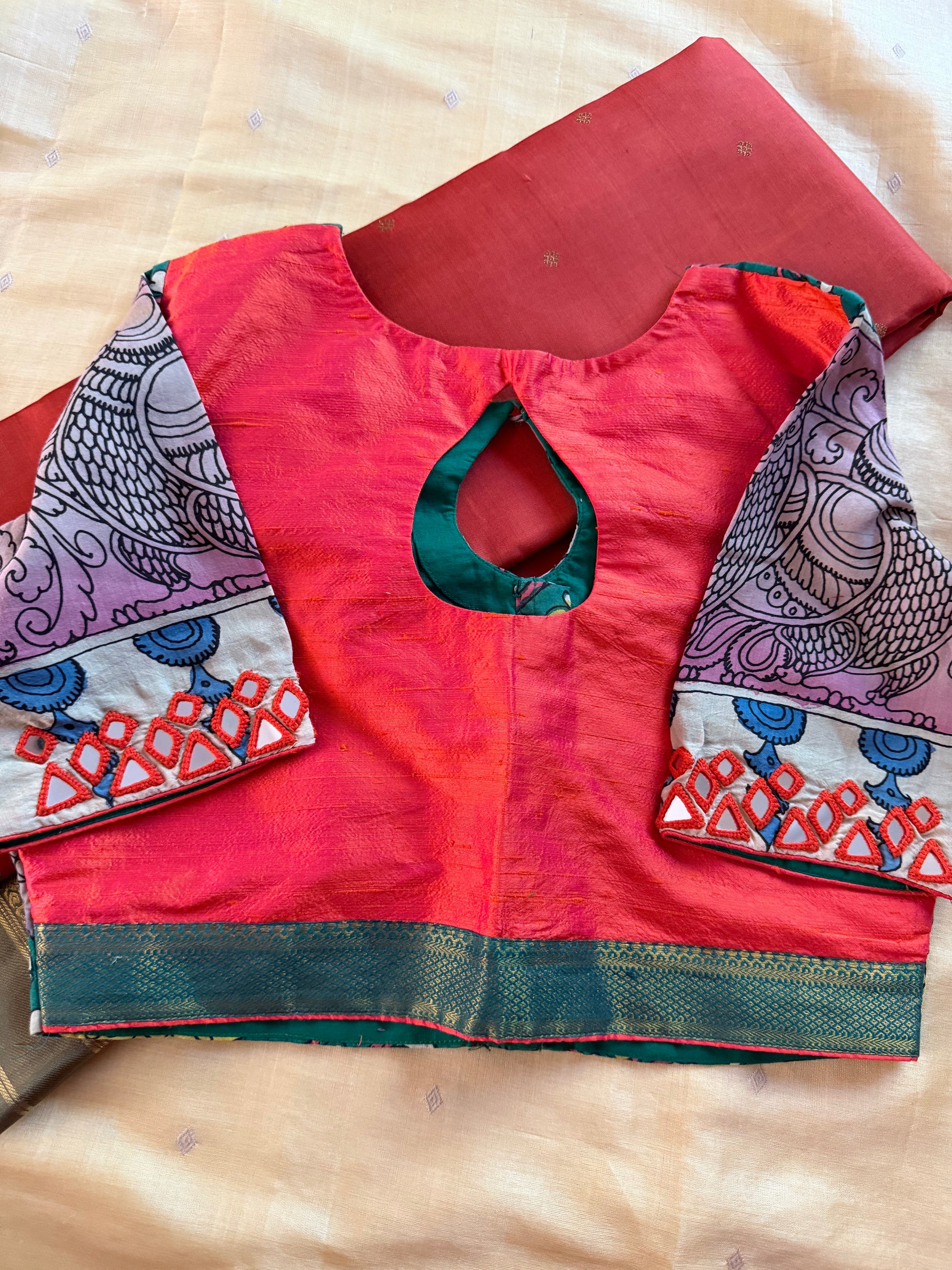 Handcrafted Ready to Wear Blouse : Kalamkari &amp; Raw Silk