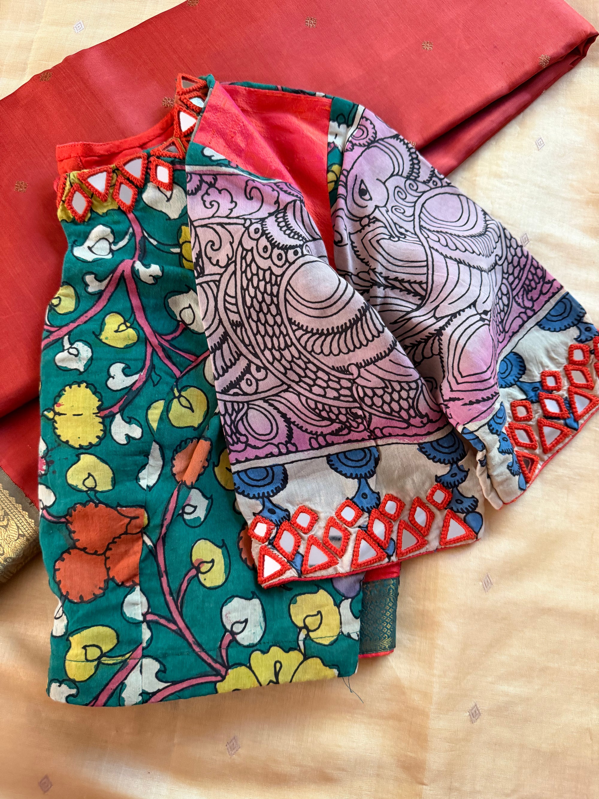 Handcrafted Ready to Wear Blouse : Kalamkari &amp; Raw Silk