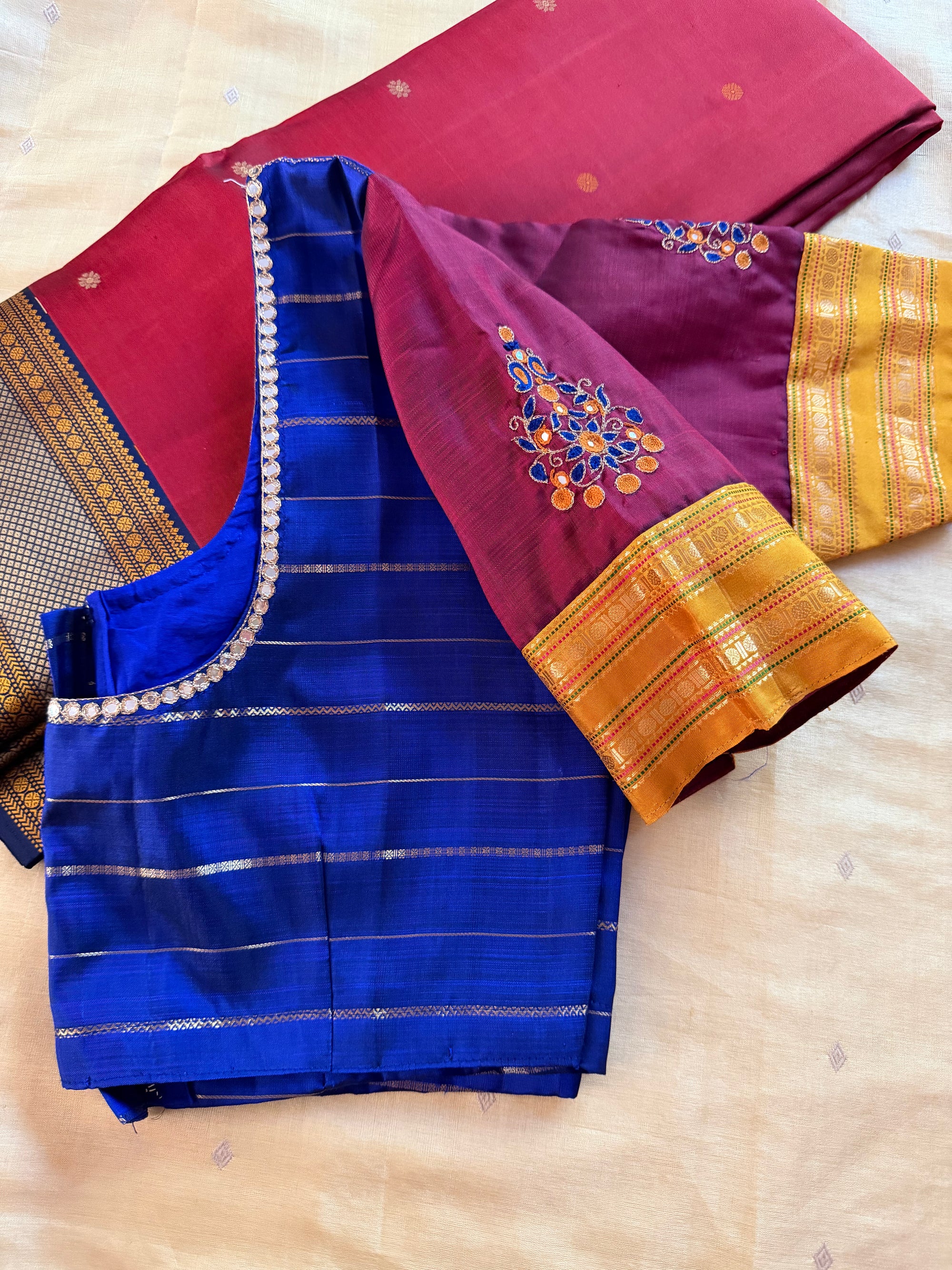 Handcrafted Ready to Wear Blouse : Kanjivaram Silk (Purple blue)