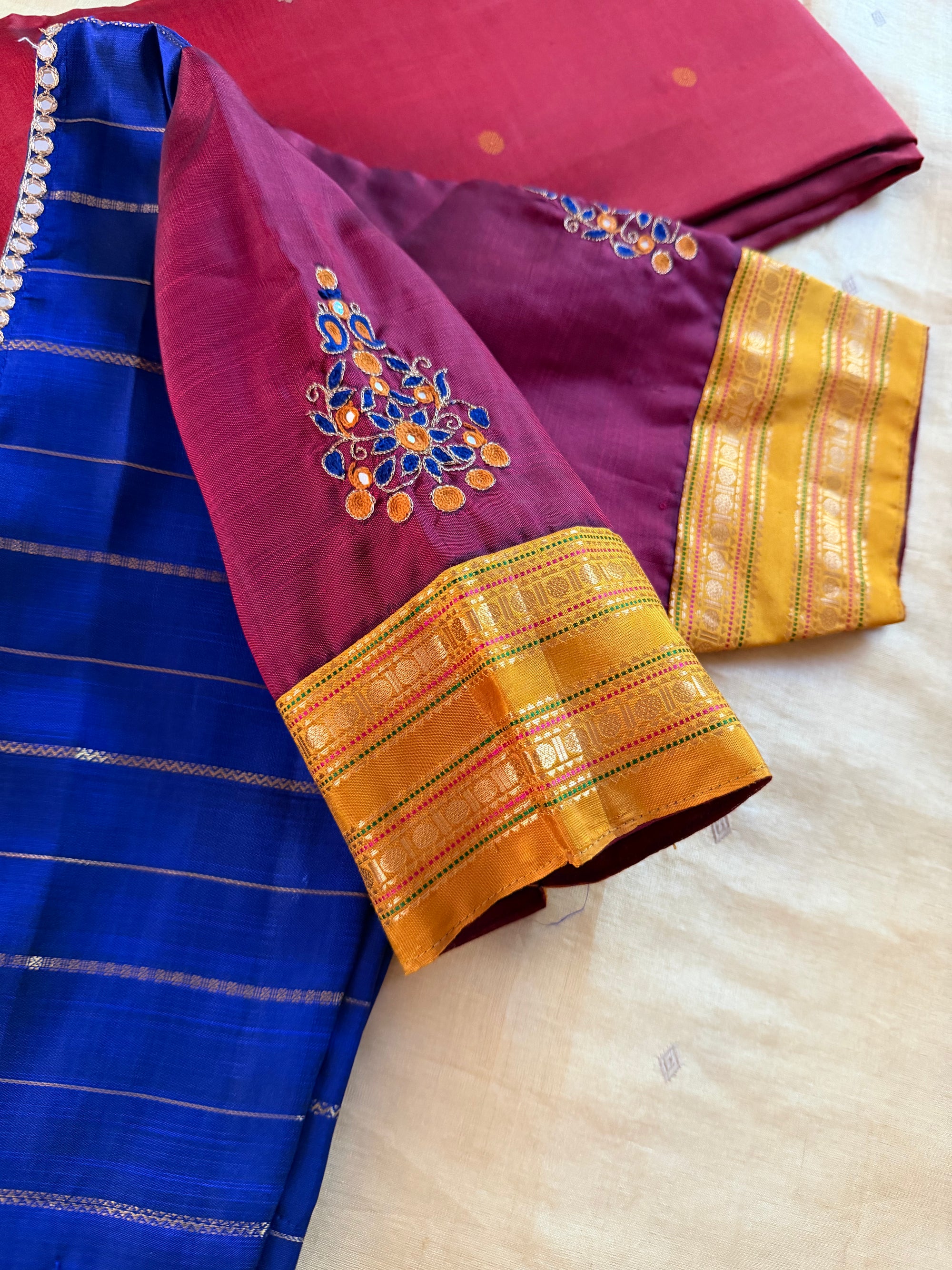 Handcrafted Ready to Wear Blouse : Kanjivaram Silk (Purple blue)