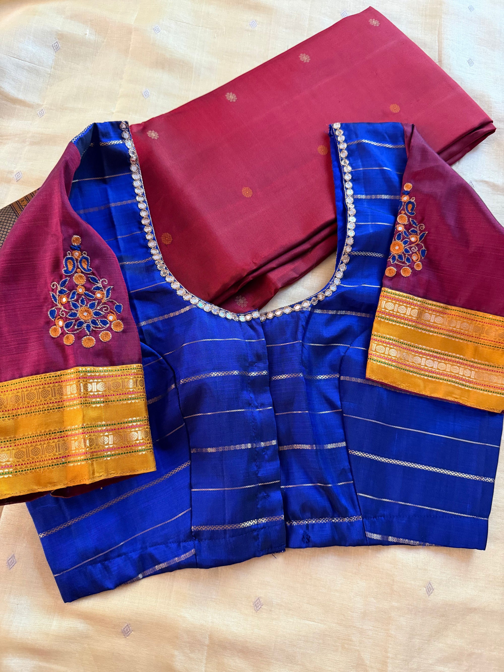 Handcrafted Ready to Wear Blouse : Kanjivaram Silk (Purple blue)