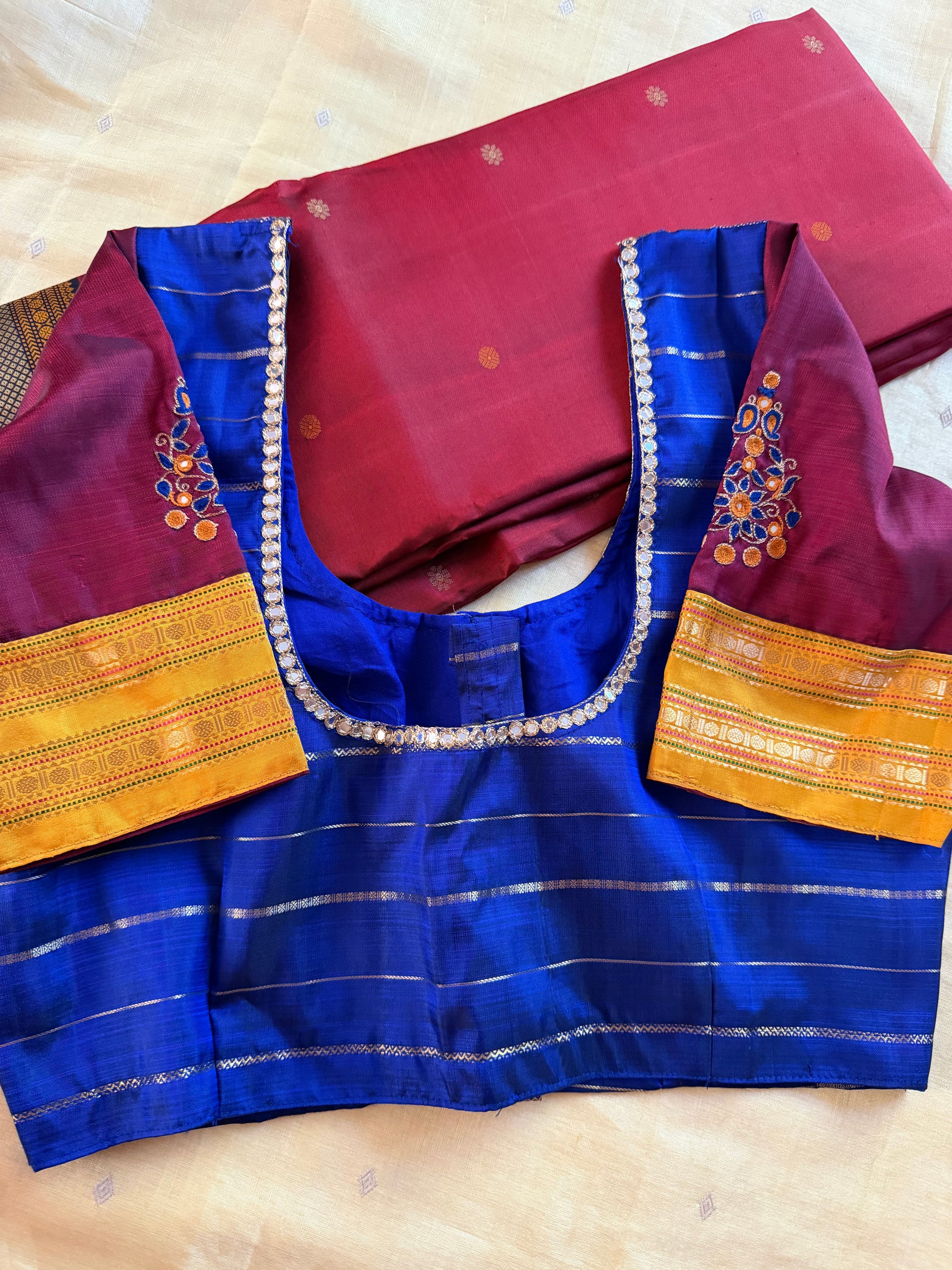 Handcrafted Ready to Wear Blouse : Kanjivaram Silk (Purple blue)