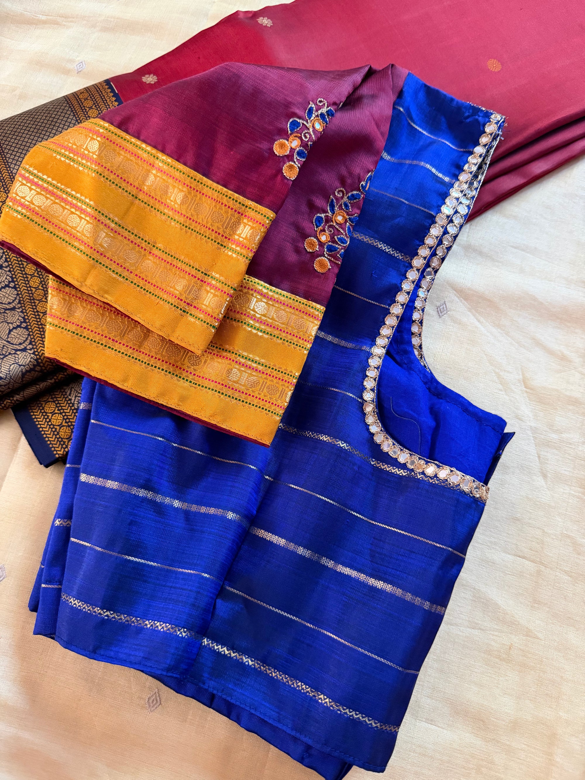 Handcrafted Ready to Wear Blouse : Kanjivaram Silk (Purple blue)