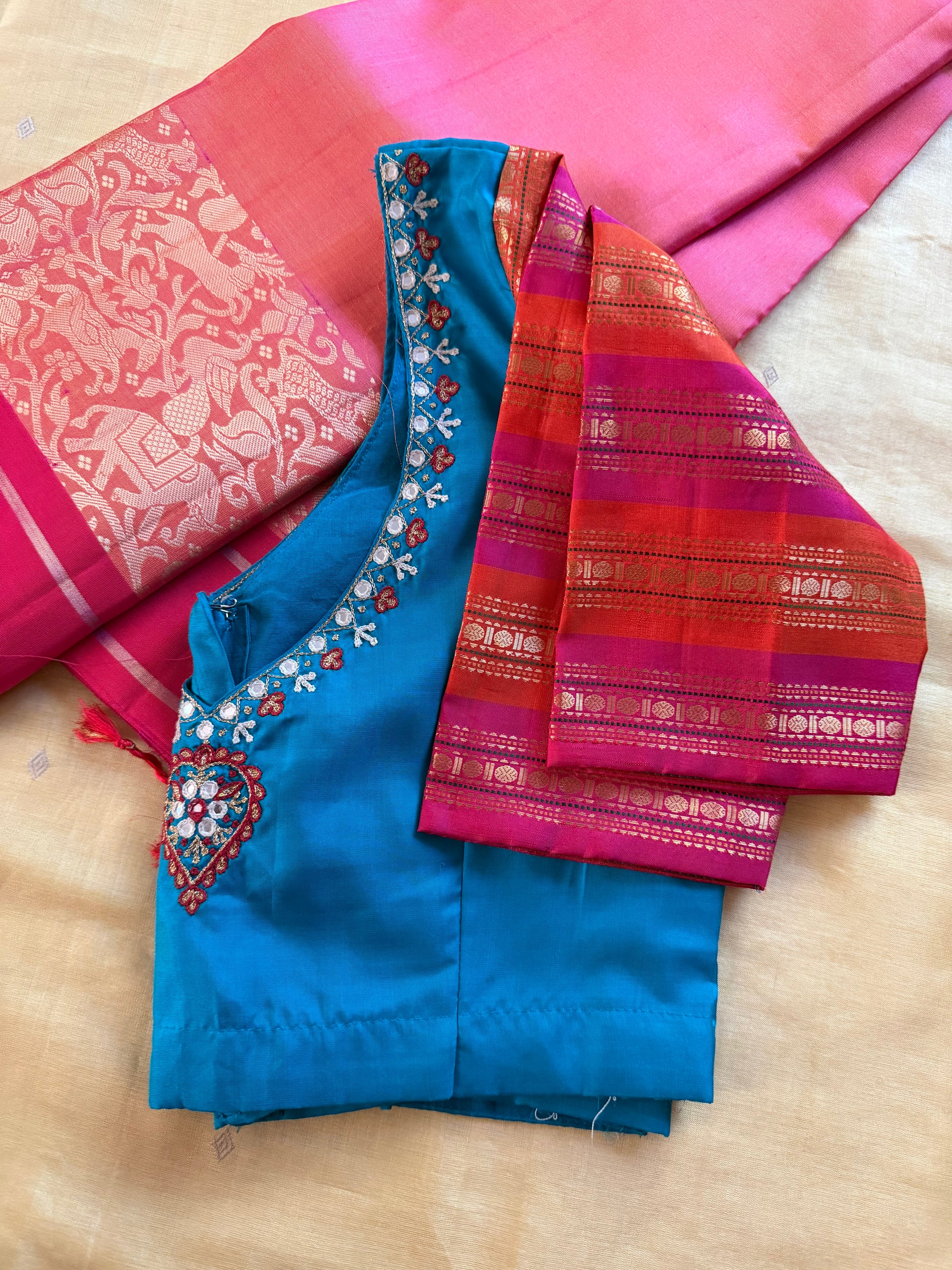 Handcrafted Ready to Wear Blouse : Kanjivaram Silk (Jewel Tone blue)