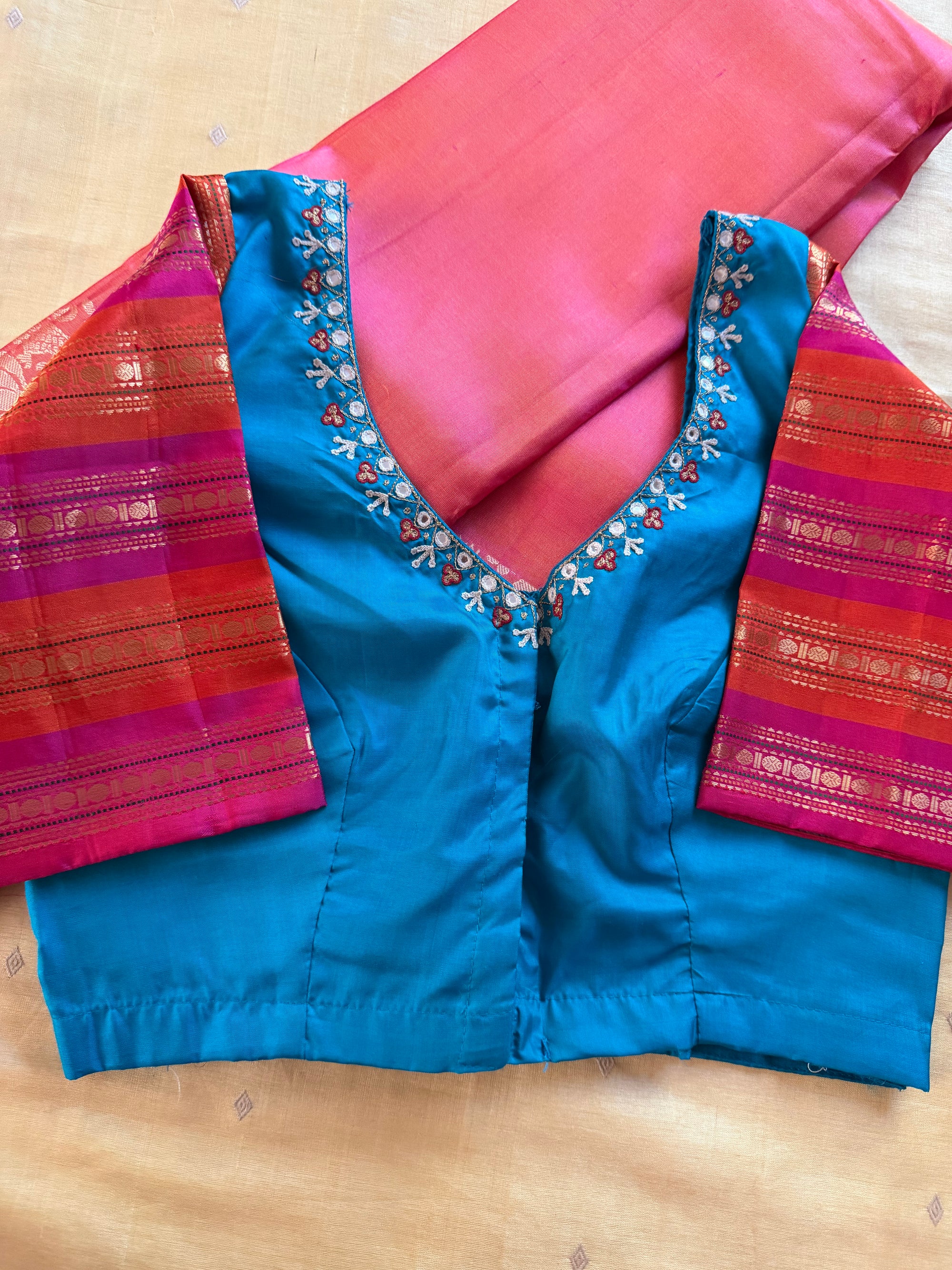 Handcrafted Ready to Wear Blouse : Kanjivaram Silk (Jewel Tone blue)