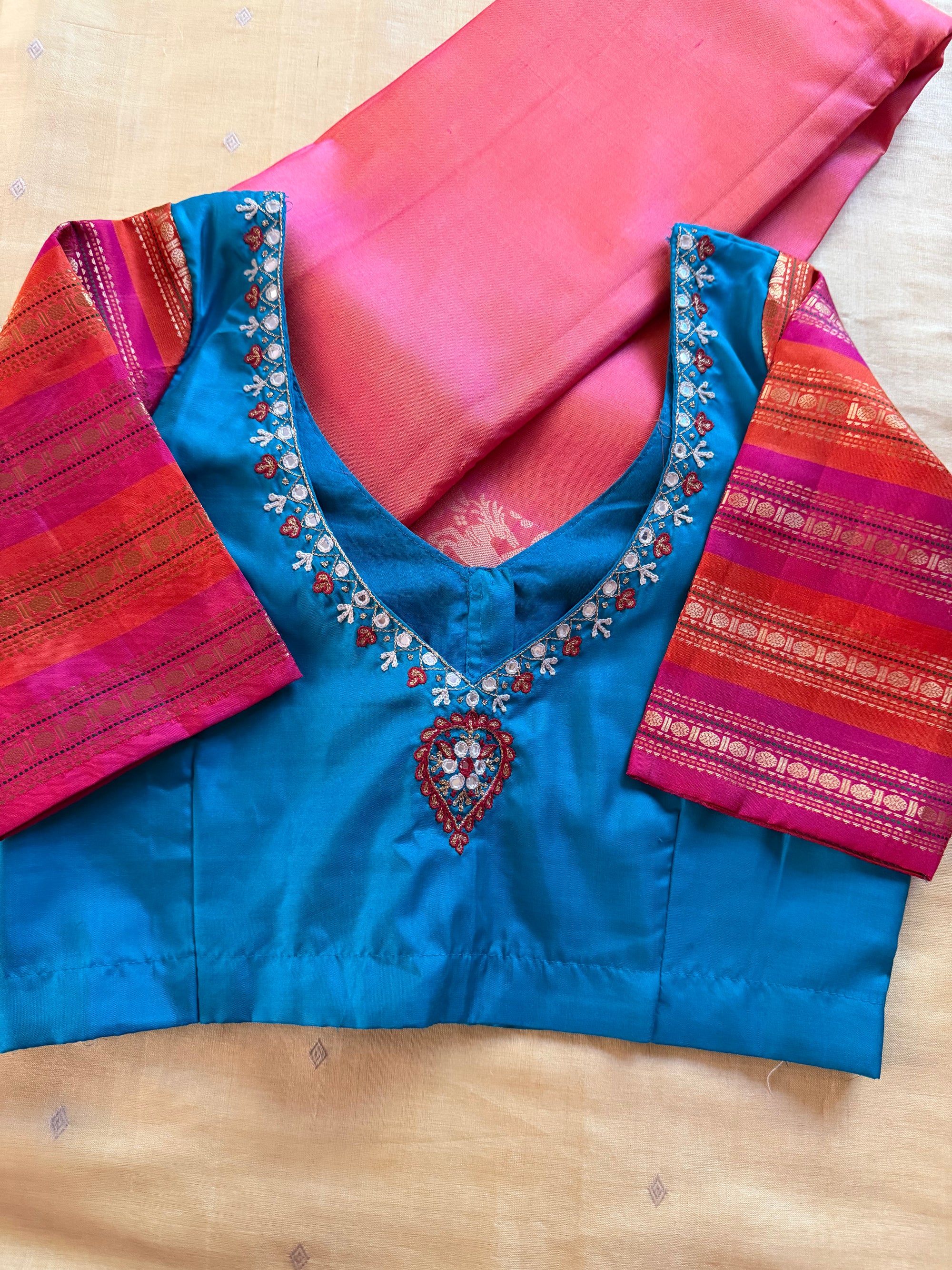 Handcrafted Ready to Wear Blouse : Kanjivaram Silk (Jewel Tone blue)