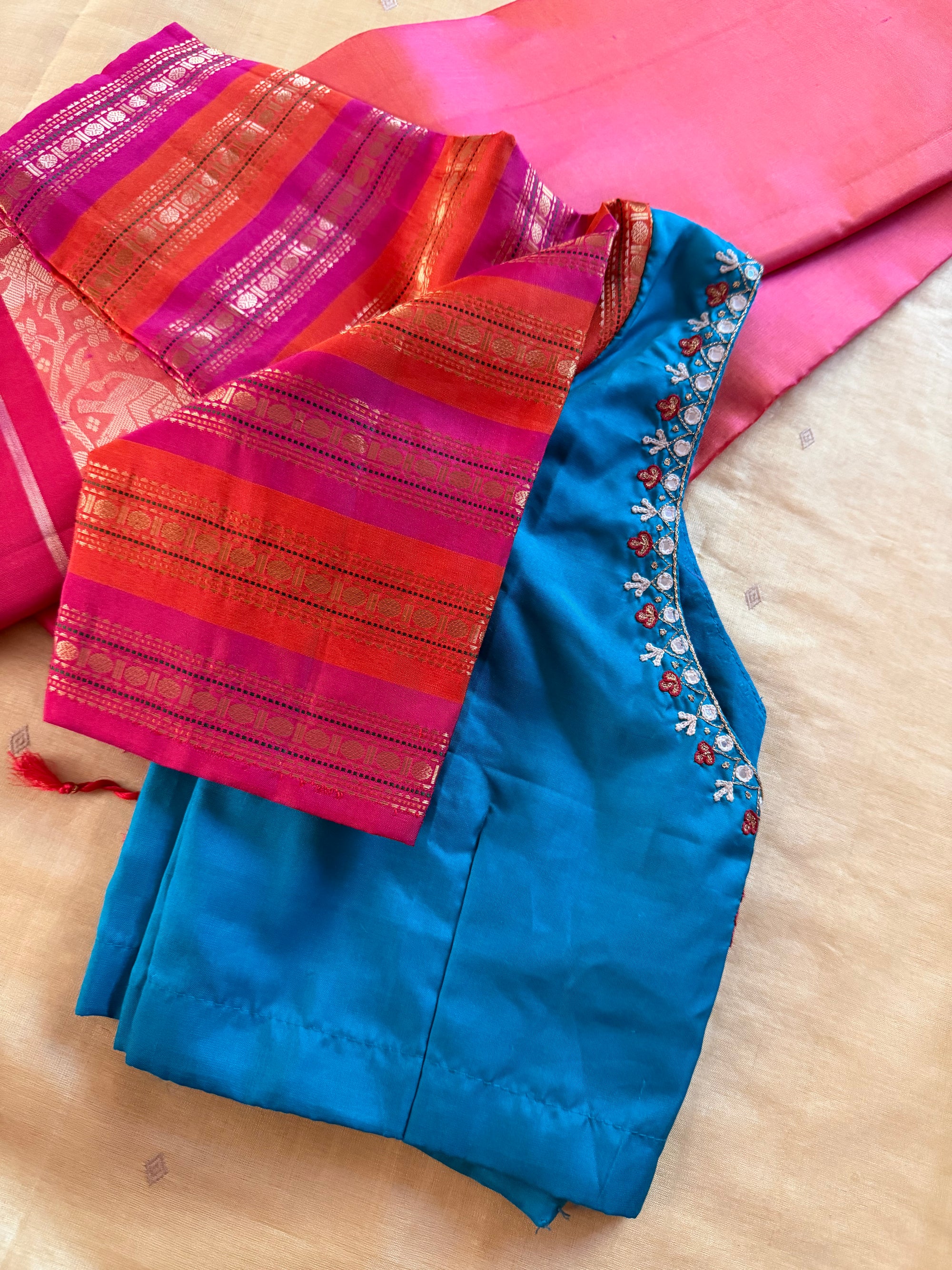 Handcrafted Ready to Wear Blouse : Kanjivaram Silk (Jewel Tone blue)