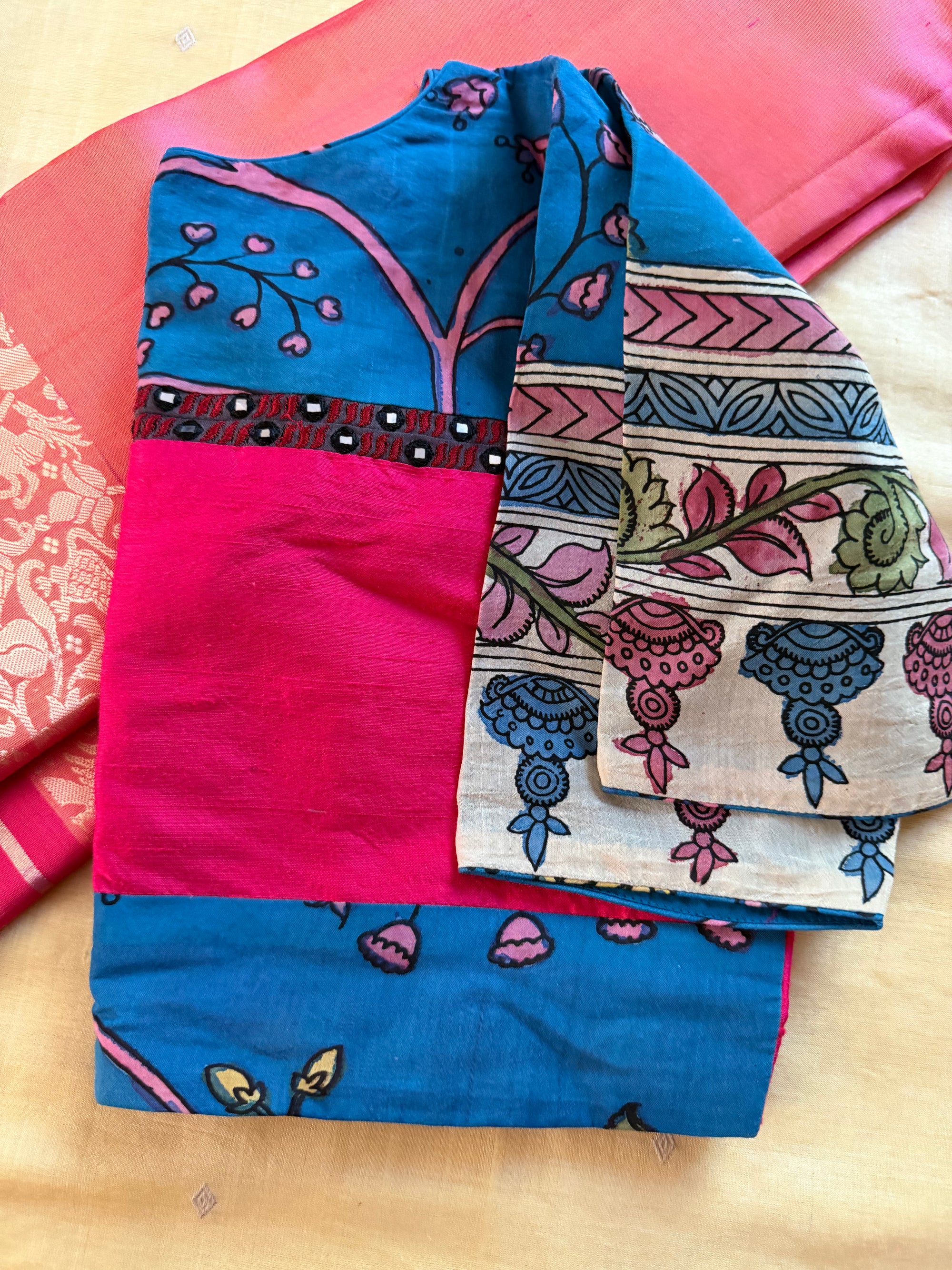 Handcrafted Ready to Wear Blouse : Kalamkari &amp; Raw Silk