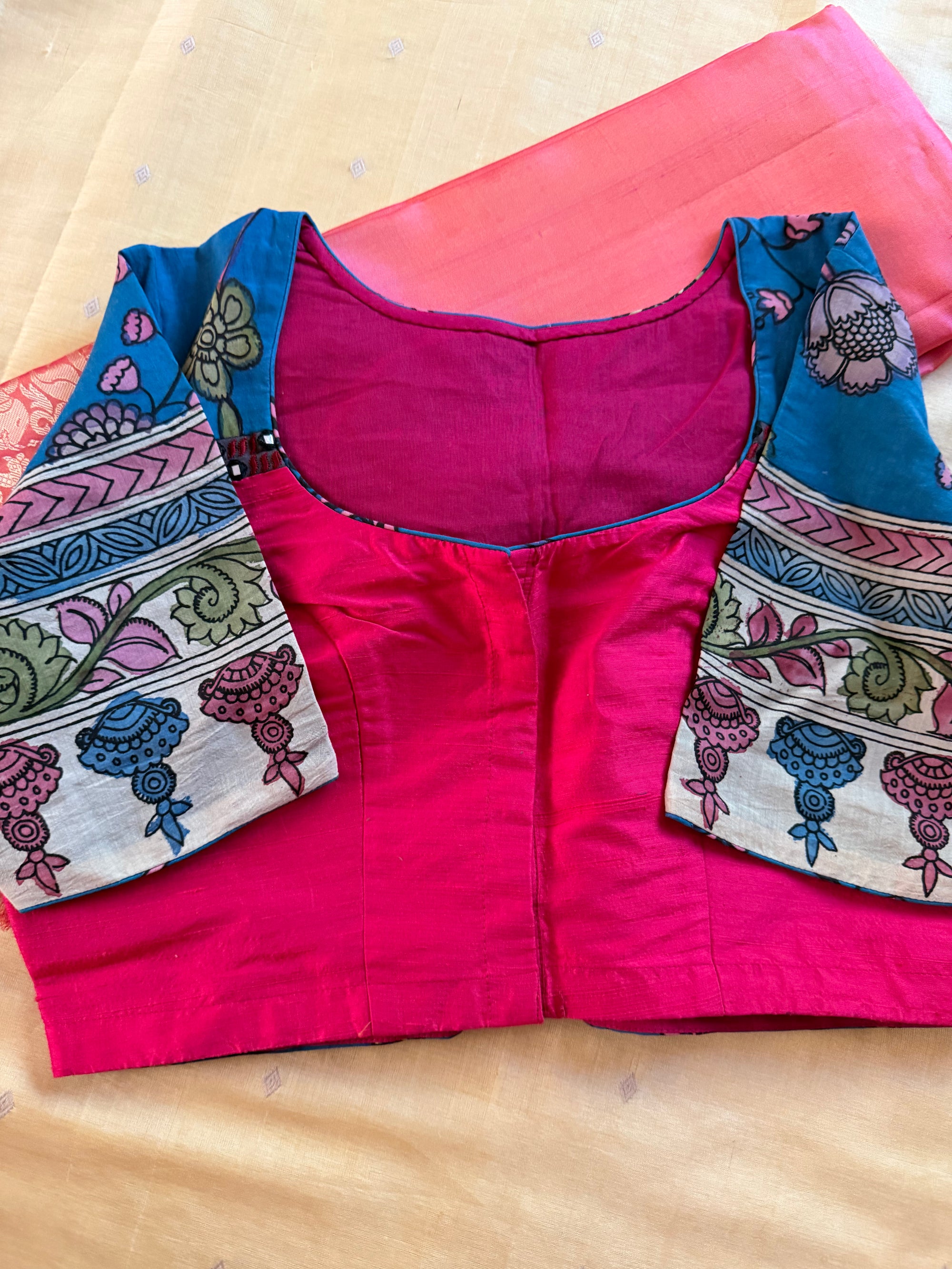 Handcrafted Ready to Wear Blouse : Kalamkari &amp; Raw Silk