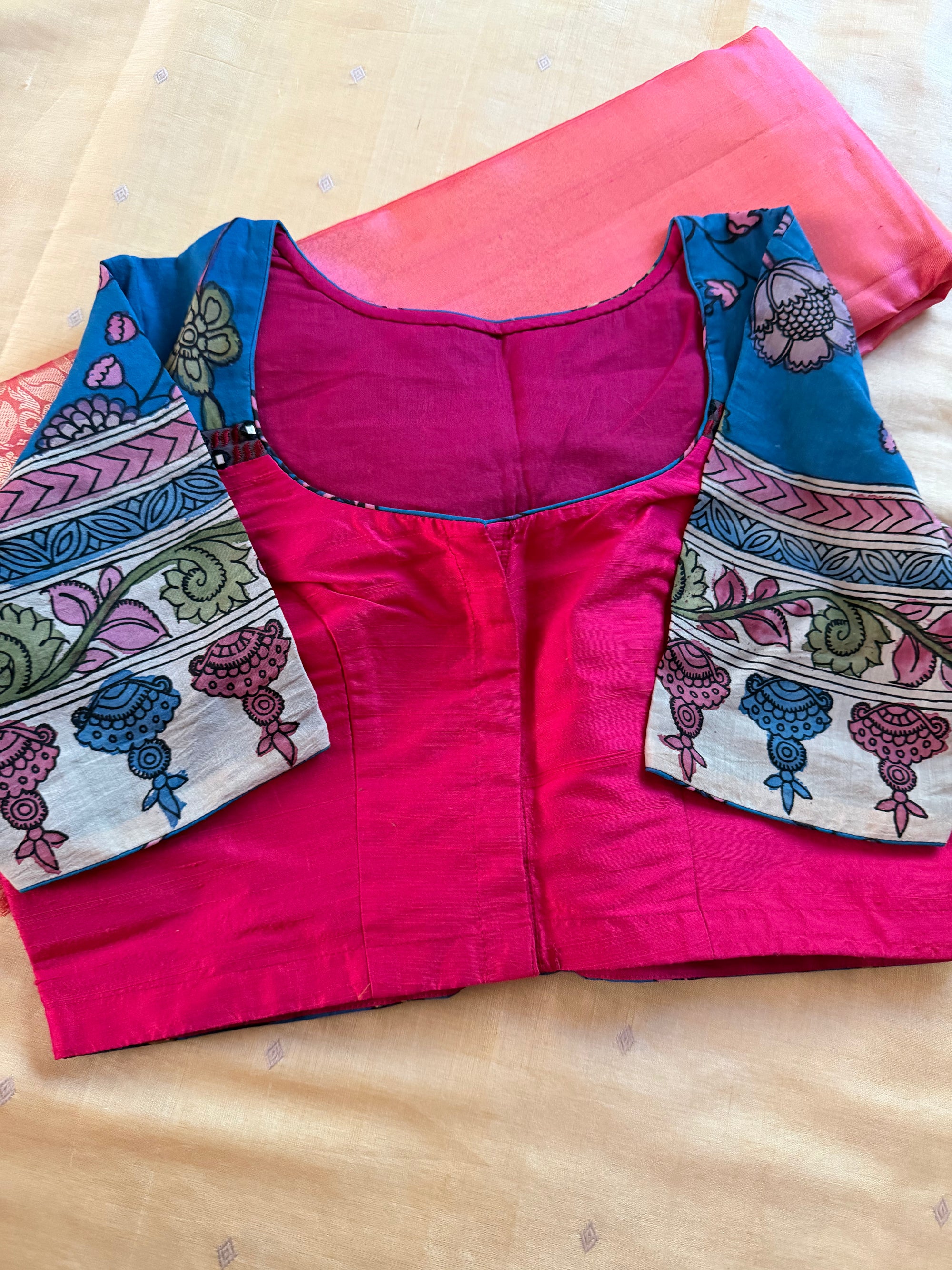 Handcrafted Ready to Wear Blouse : Kalamkari &amp; Raw Silk