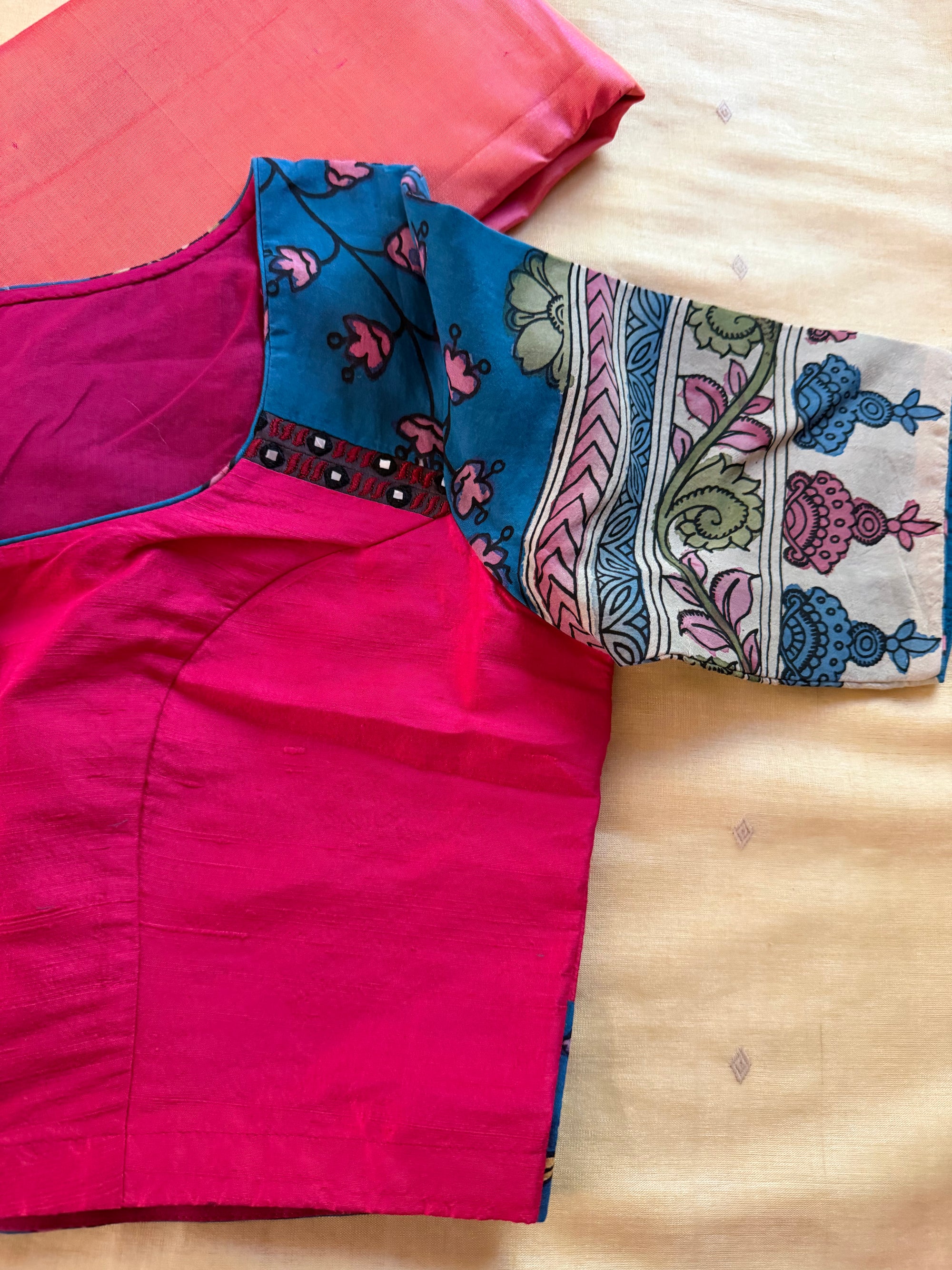 Handcrafted Ready to Wear Blouse : Kalamkari &amp; Raw Silk