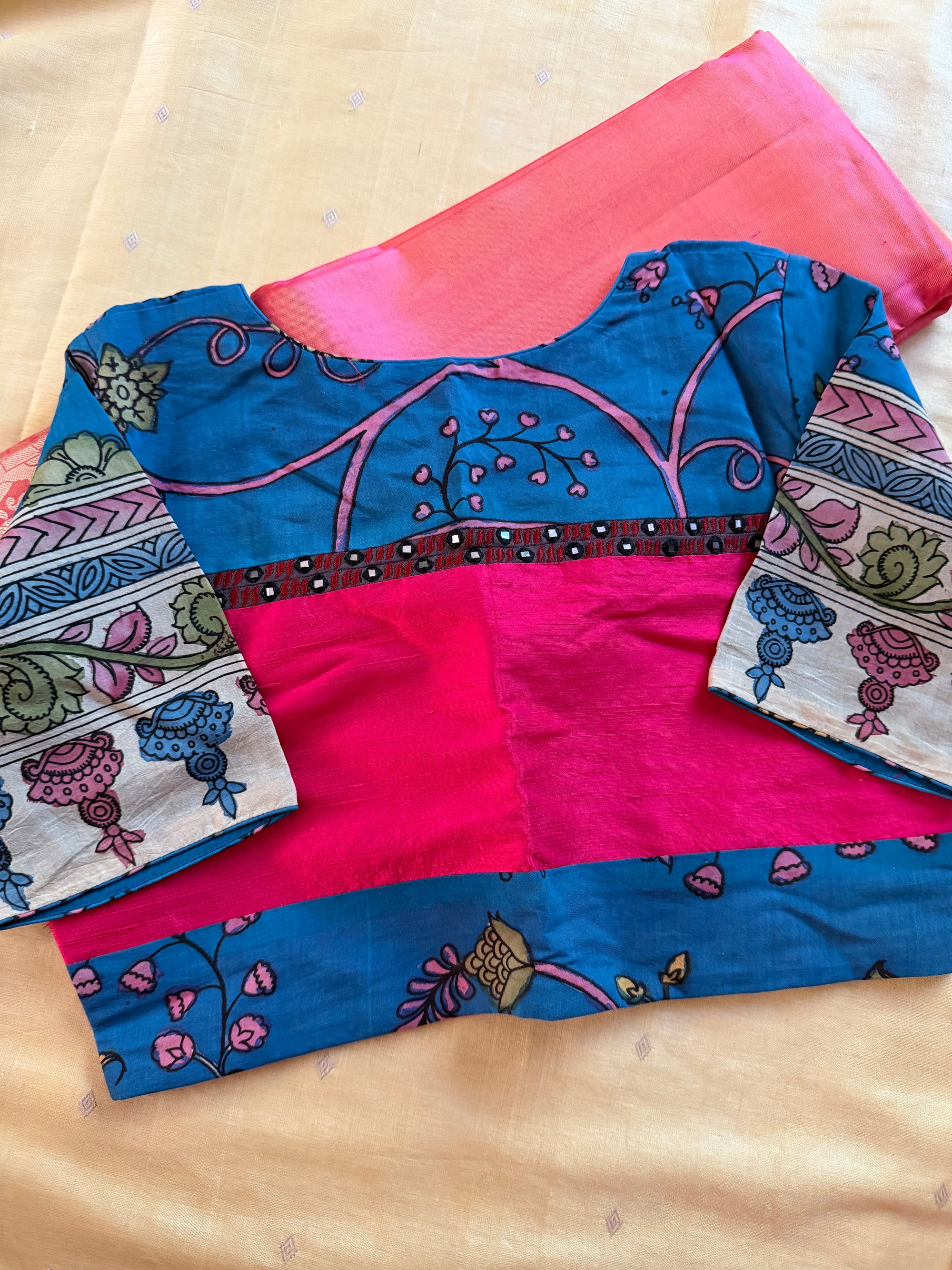 Handcrafted Ready to Wear Blouse : Kalamkari &amp; Raw Silk