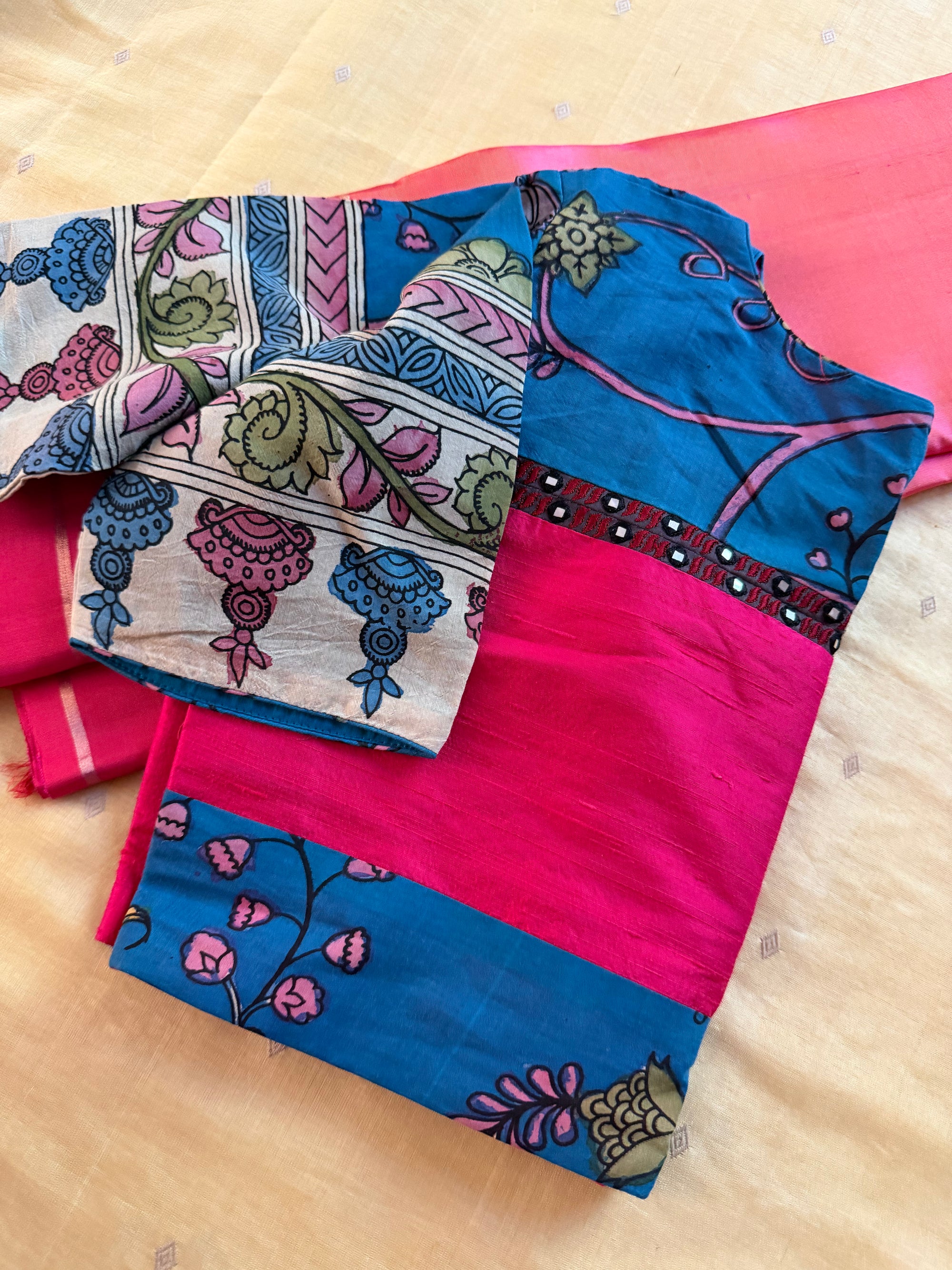 Handcrafted Ready to Wear Blouse : Kalamkari &amp; Raw Silk