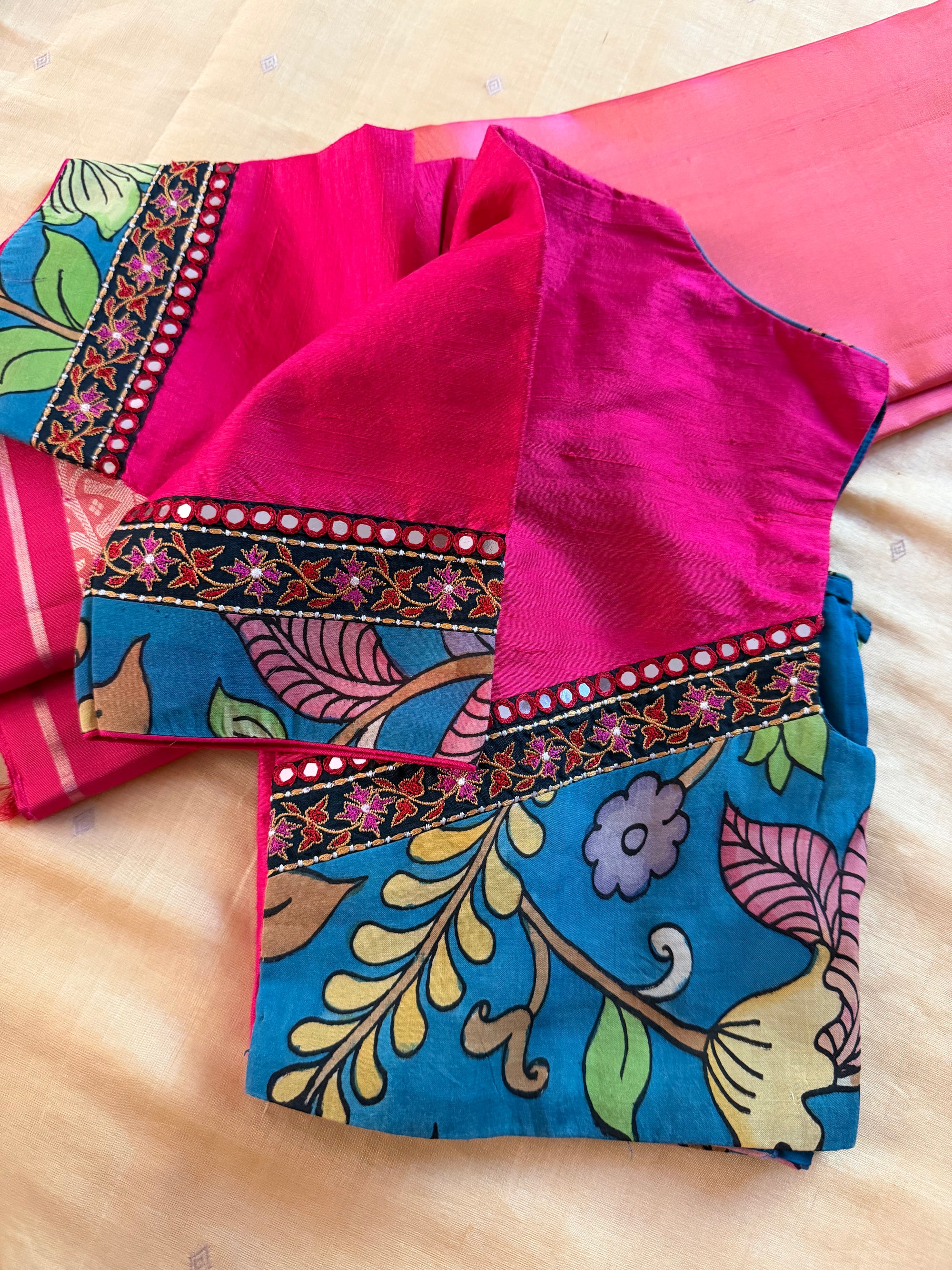 Handcrafted Ready to Wear Blouse : Kalamkari &amp; Raw Silk