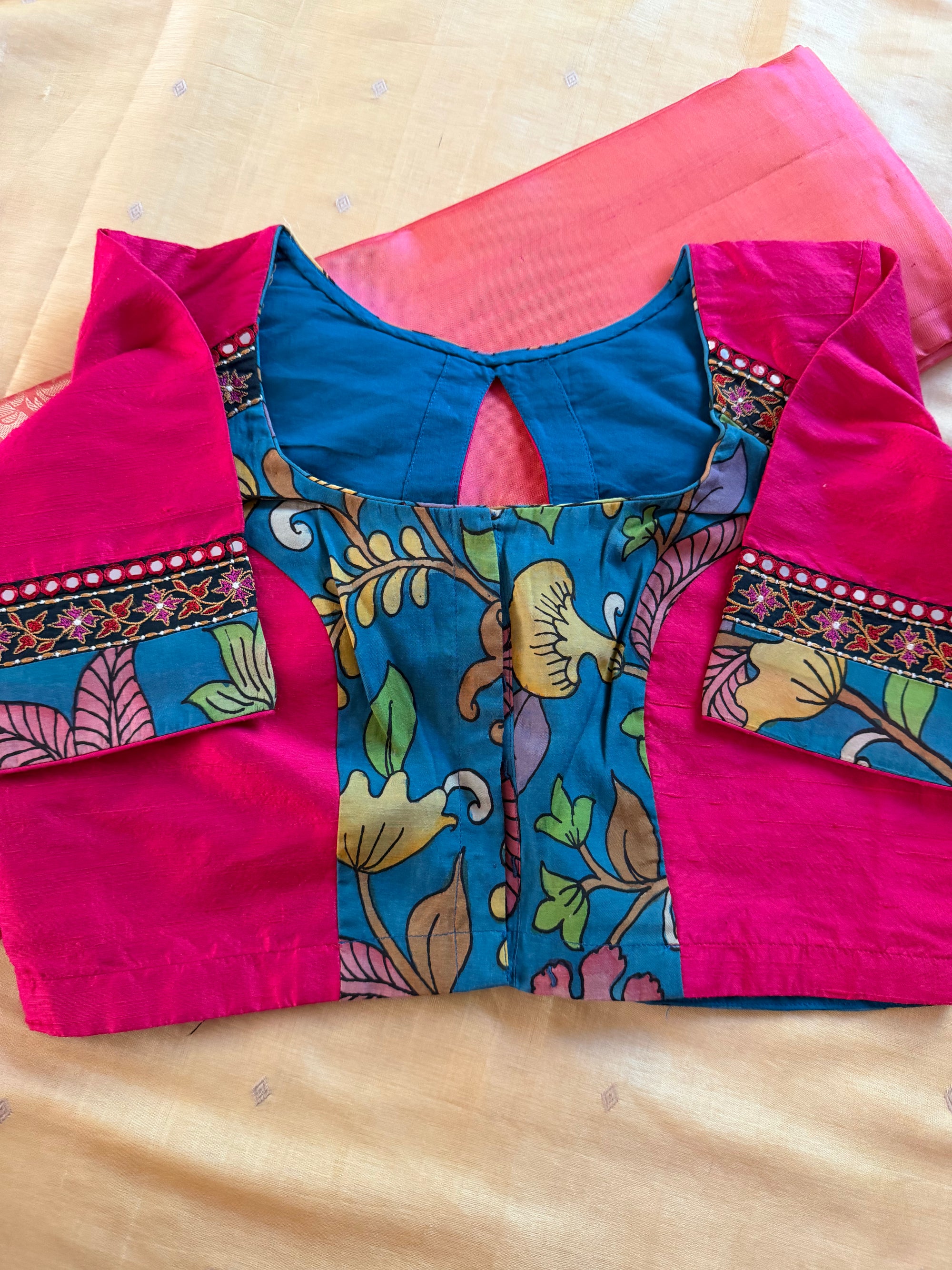 Handcrafted Ready to Wear Blouse : Kalamkari &amp; Raw Silk