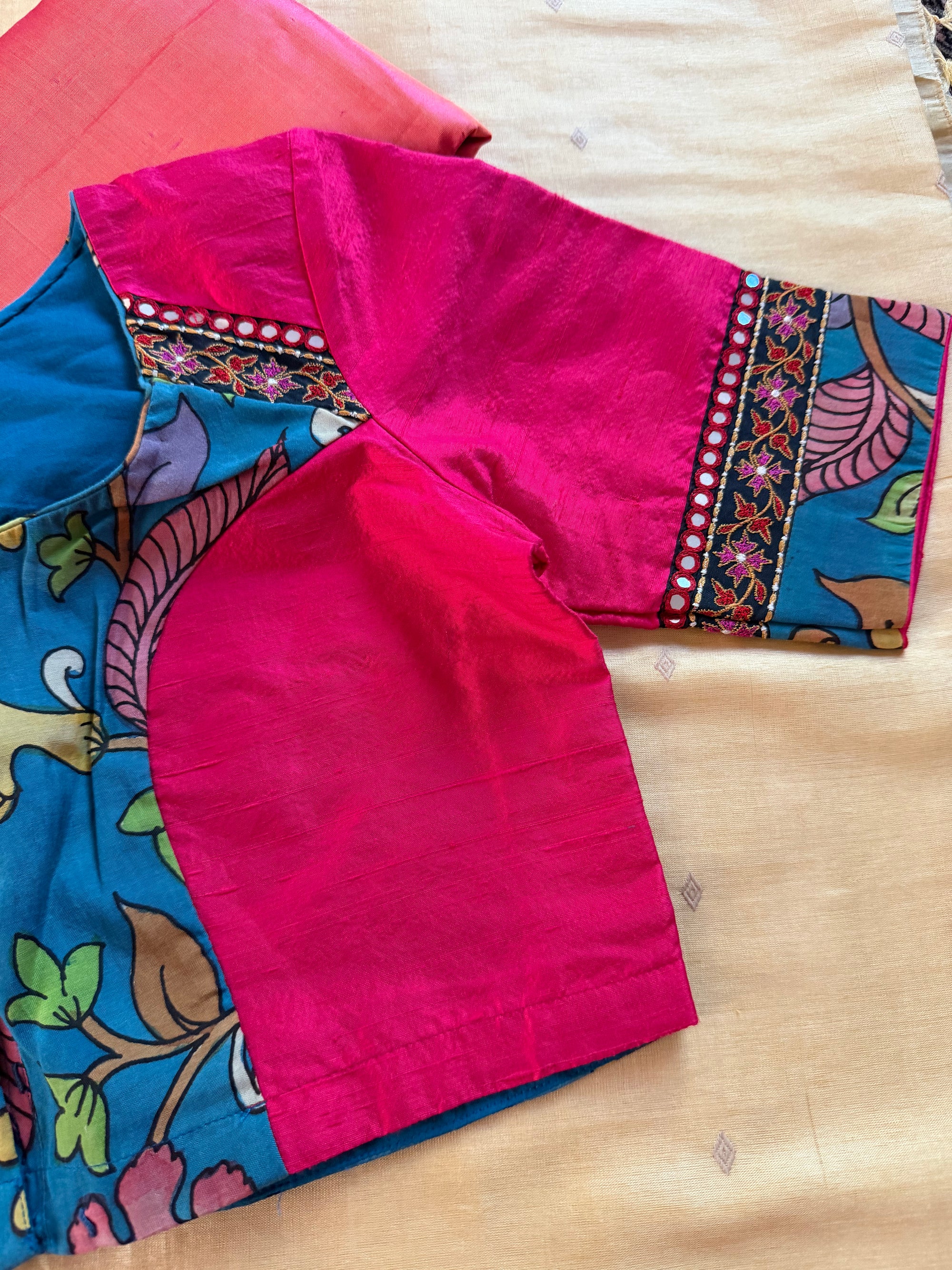 Handcrafted Ready to Wear Blouse : Kalamkari &amp; Raw Silk