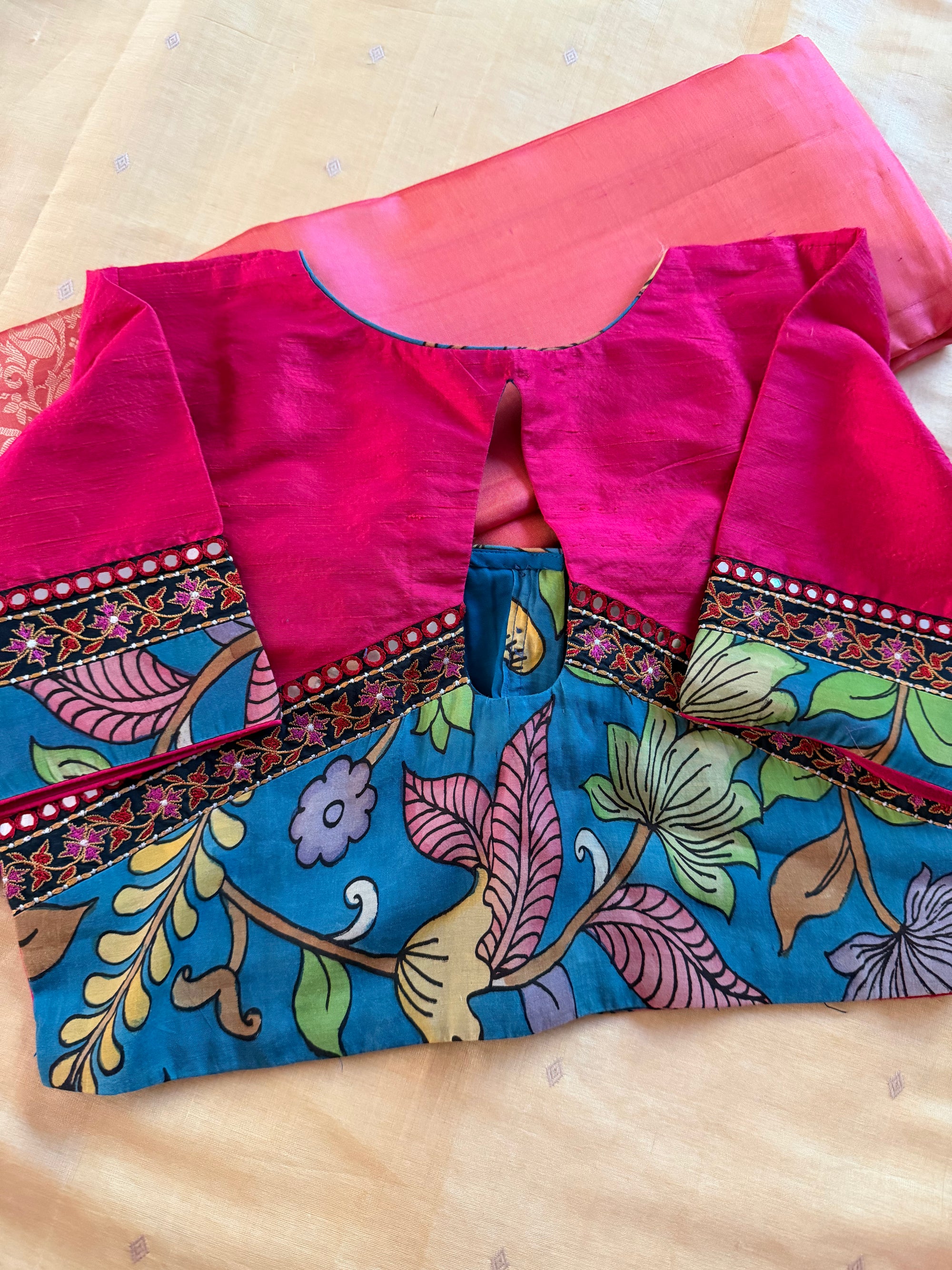 Handcrafted Ready to Wear Blouse : Kalamkari &amp; Raw Silk