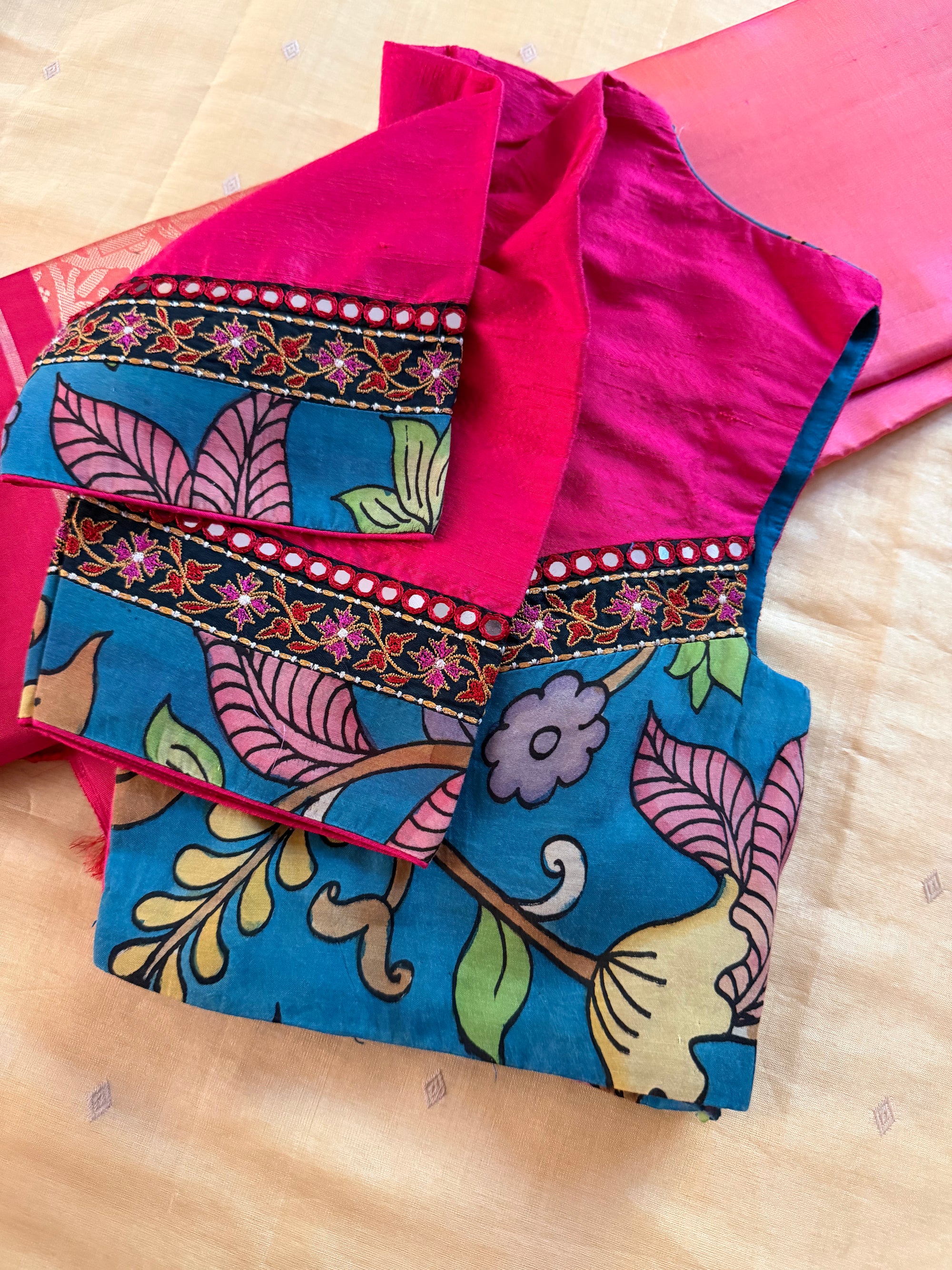 Handcrafted Ready to Wear Blouse : Kalamkari &amp; Raw Silk