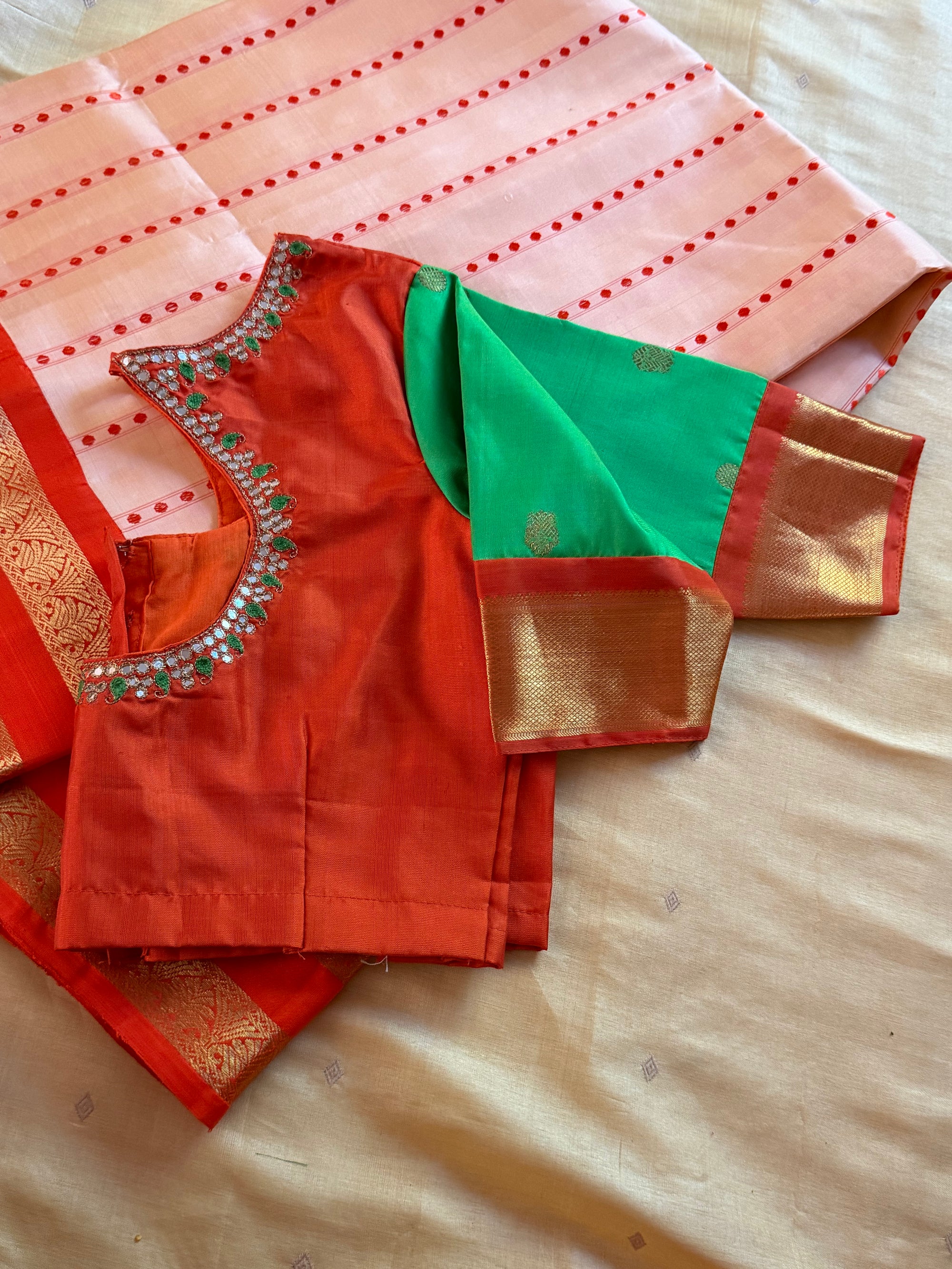 Handcrafted Ready to Wear Blouse : Kanjivaram Silk (Rust Orange)
