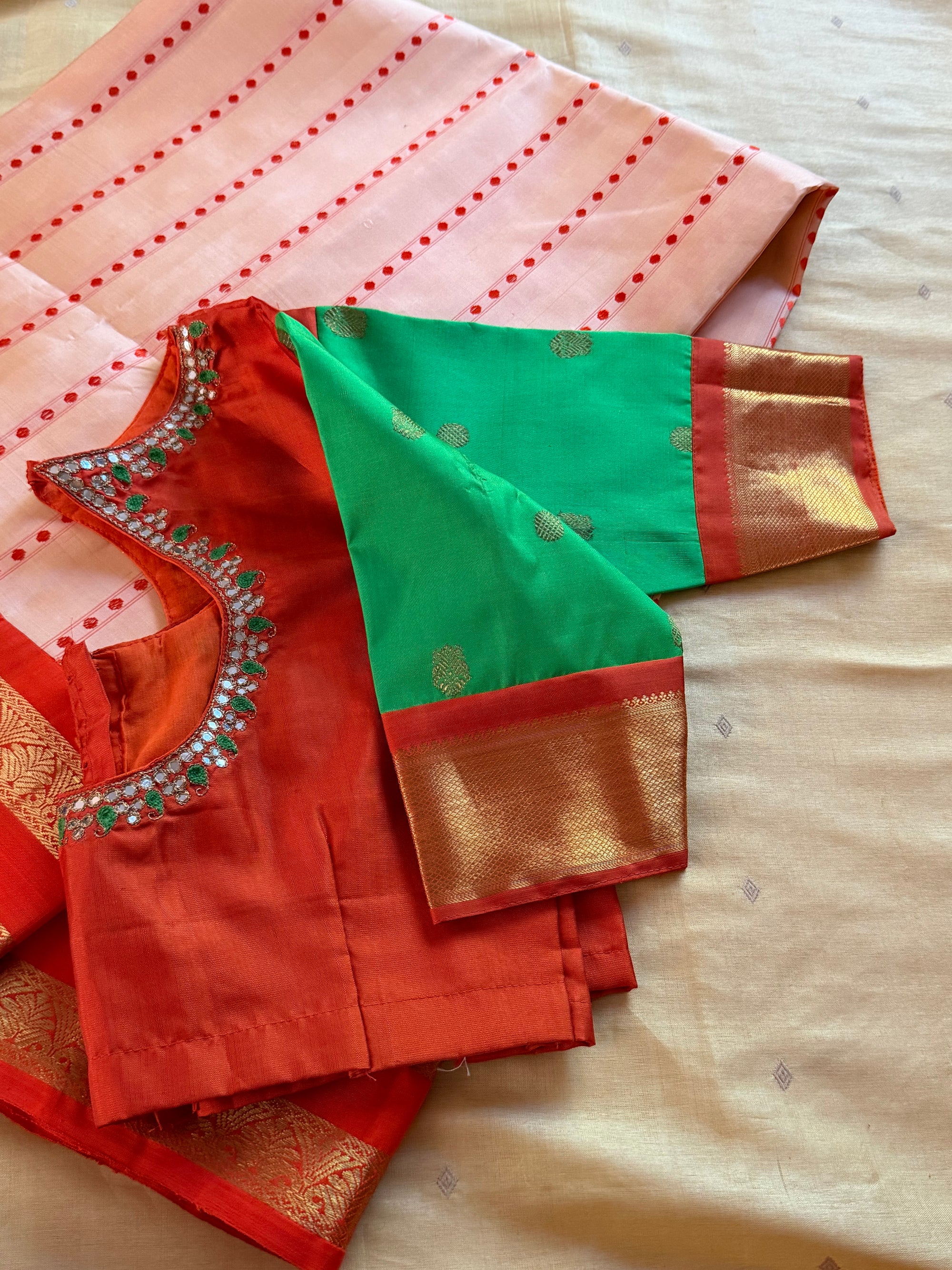 Handcrafted Ready to Wear Blouse : Kanjivaram Silk (Rust Orange)