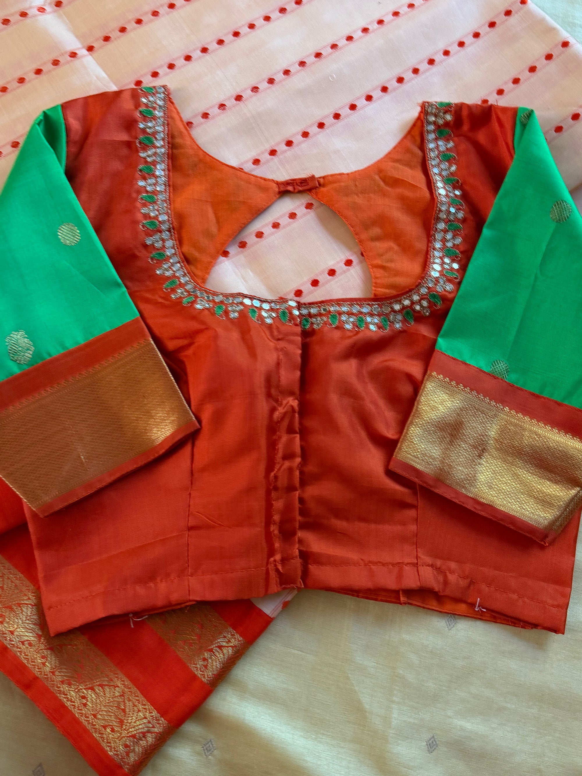 Handcrafted Ready to Wear Blouse : Kanjivaram Silk (Rust Orange)