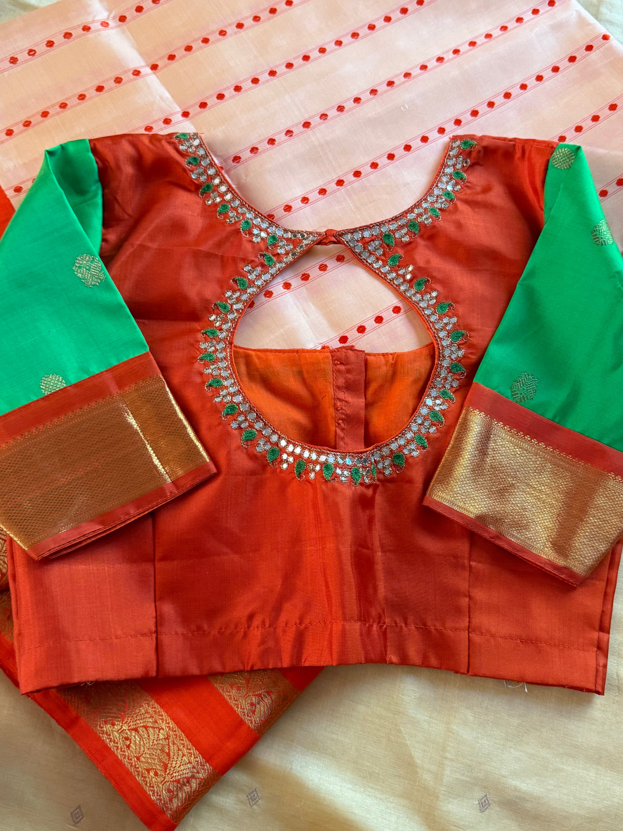 Handcrafted Ready to Wear Blouse : Kanjivaram Silk (Rust Orange)