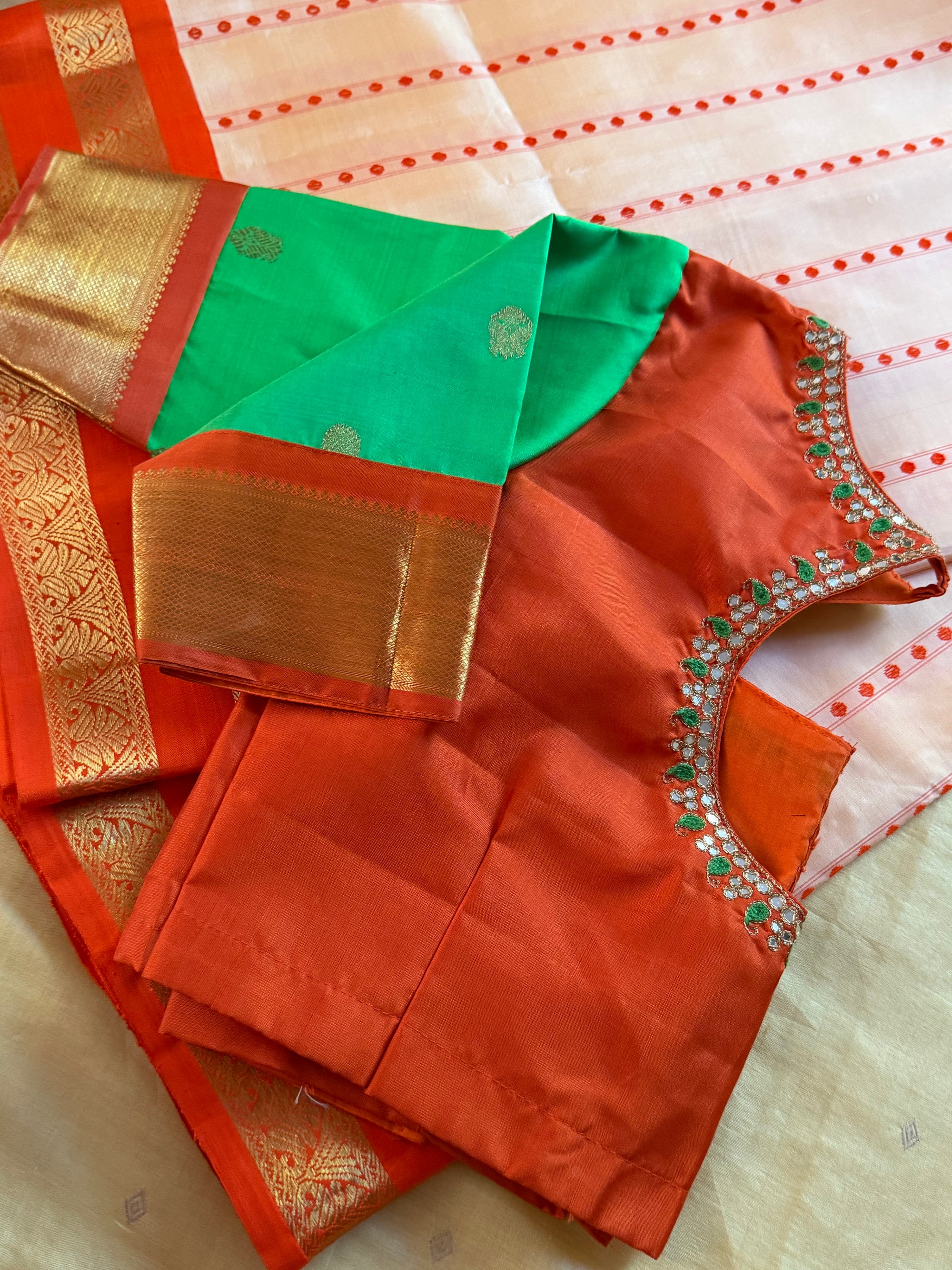 Handcrafted Ready to Wear Blouse : Kanjivaram Silk (Rust Orange)