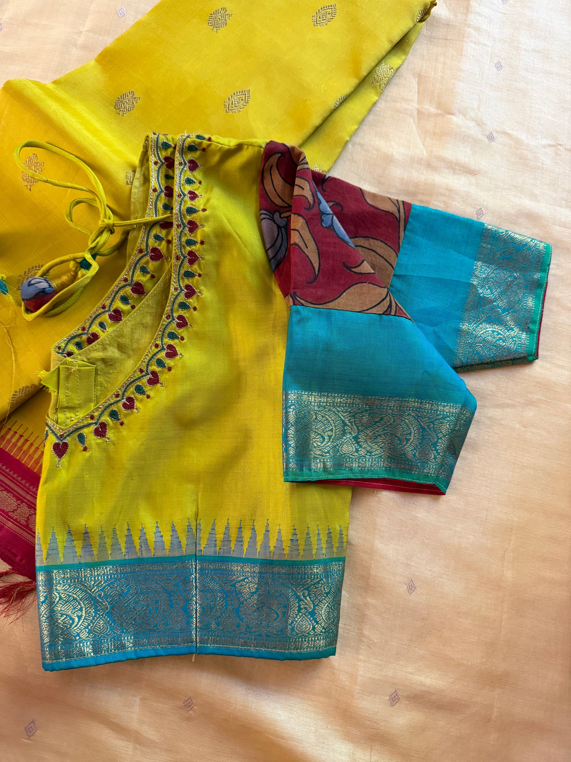 Handcrafted Ready to Wear Blouse : Kanjivaram Silk (Chartreuse Green)